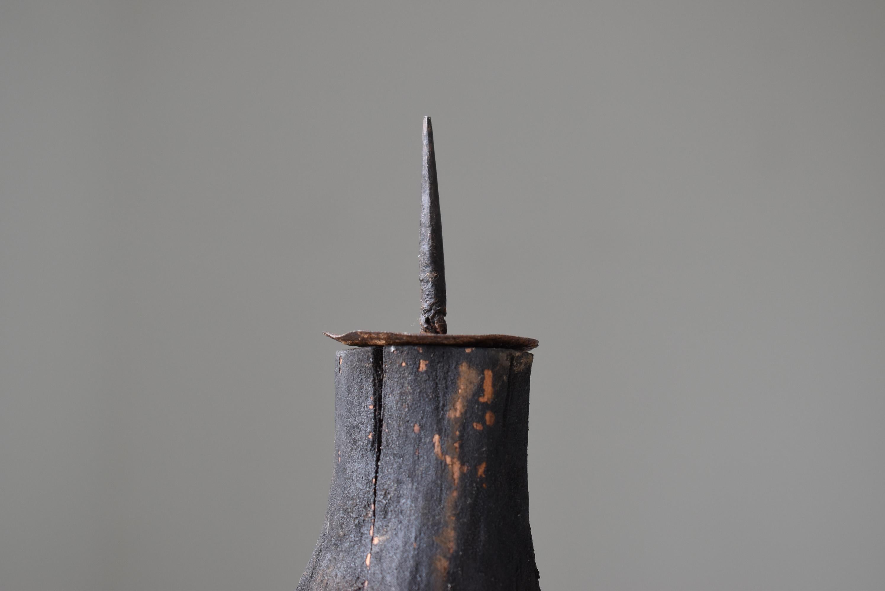 Meiji Japanese Old Candle Stand 1860s-1900s/Antique Object Wabisabi Folk Art Figurine