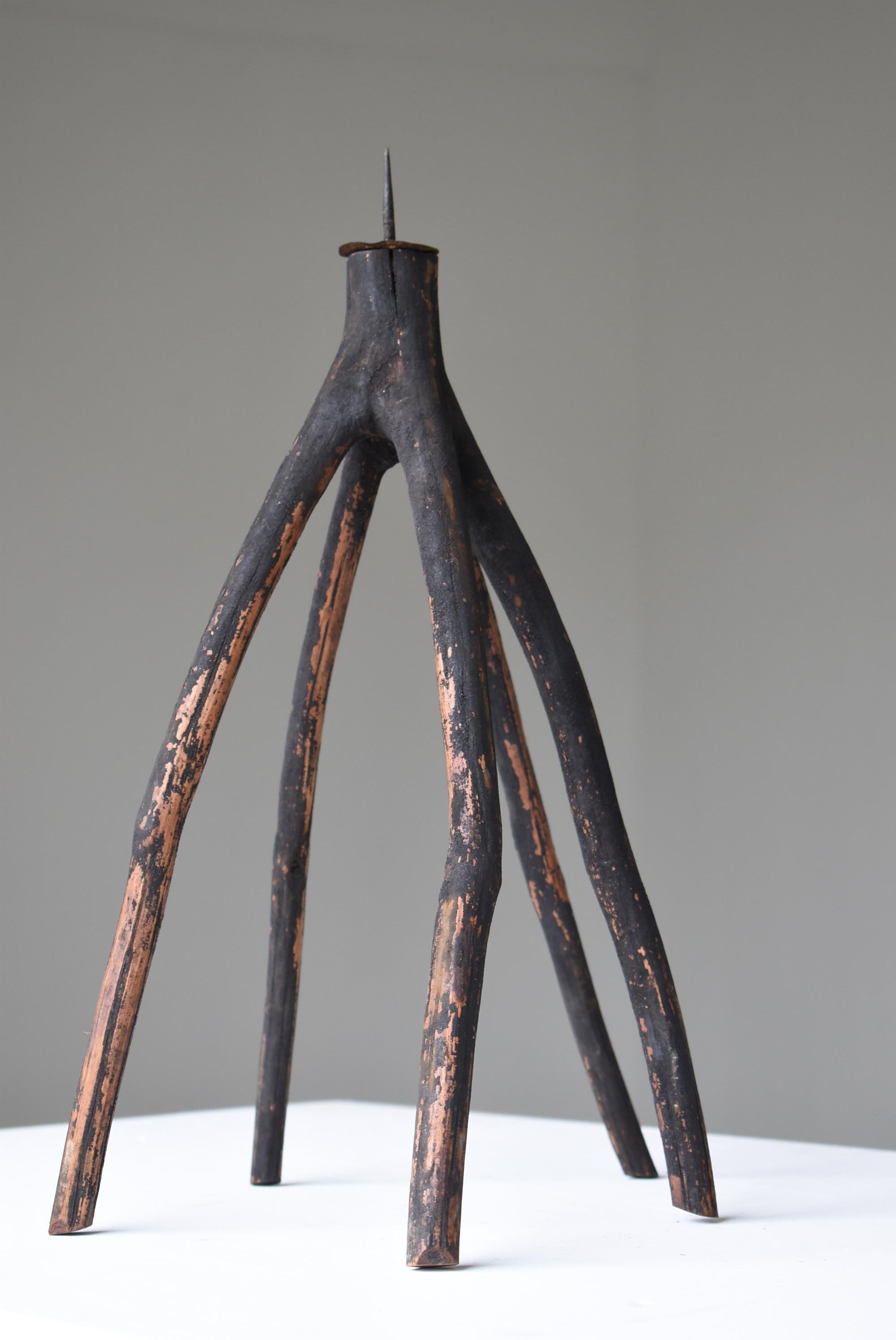 Japanese Old Candle Stand 1860s-1900s/Antique Object Wabisabi Folk Art Figurine In Good Condition In Sammu-shi, Chiba