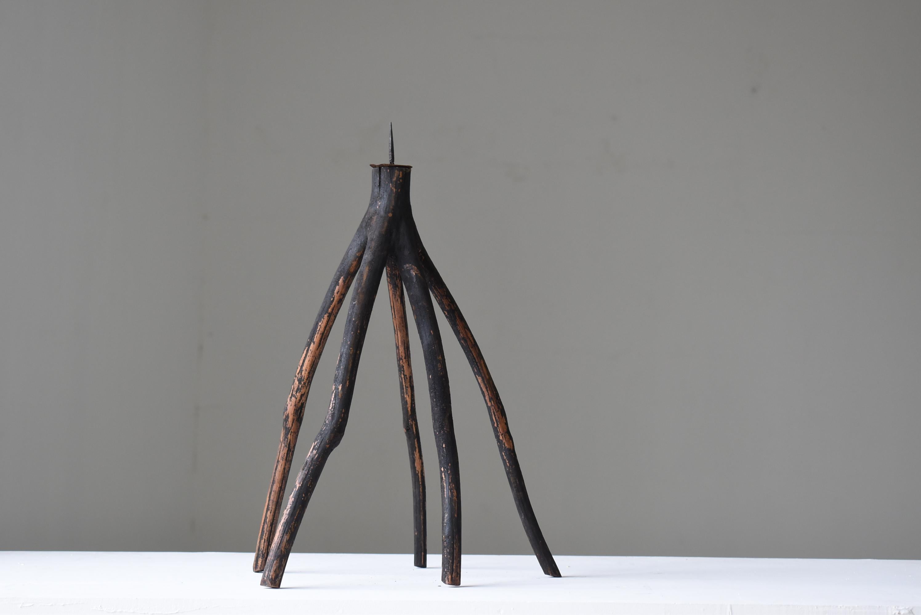 Cedar Japanese Old Candle Stand 1860s-1900s/Antique Object Wabisabi Folk Art Figurine