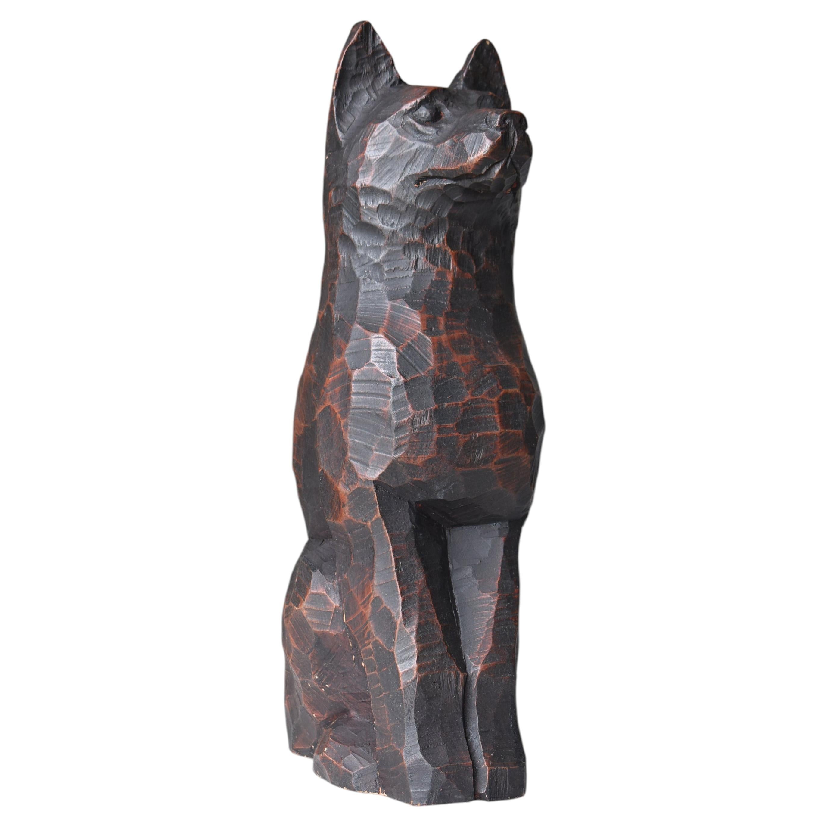 Japanese Old Carved Wooden Dog Sculpture 1950s-1970s / Primitive Folk Art