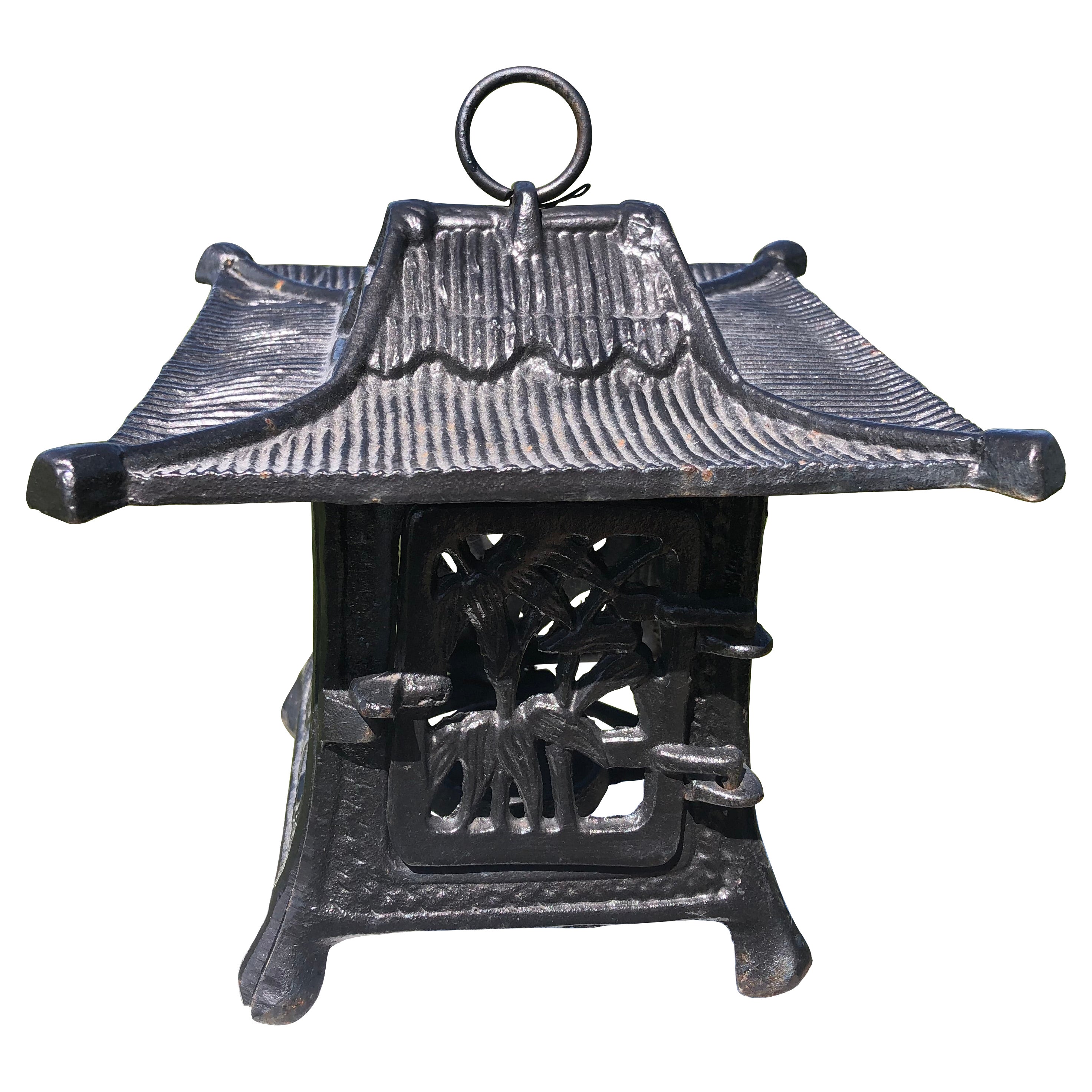 Japanese Old Cast "Flowers 
Bamboo" Black Flower Garden Lantern