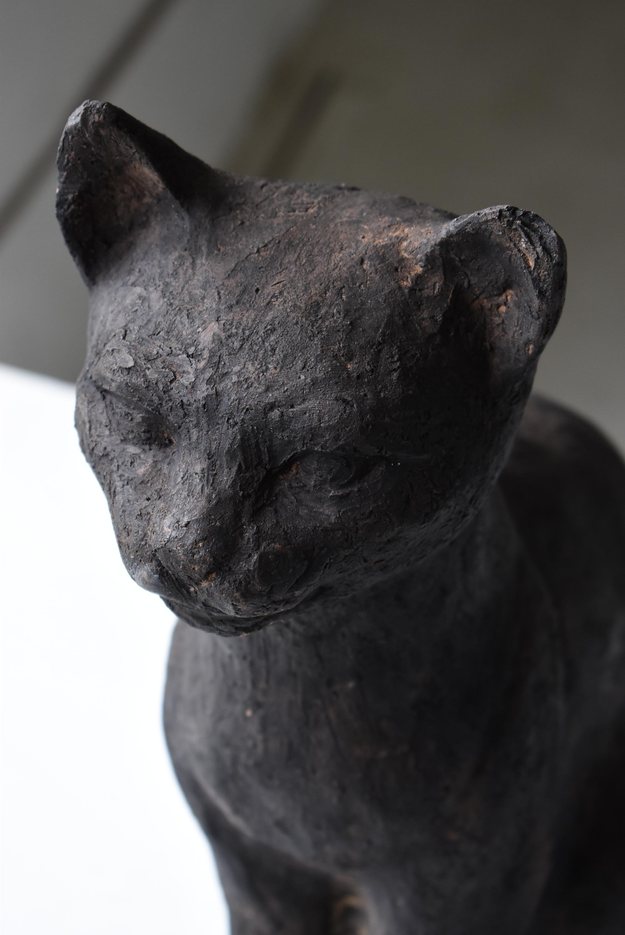 Mid-20th Century Japanese Old Clay Carving Cat 1940s-1960s / Mold Statue Wabi Sabi Scuplture  