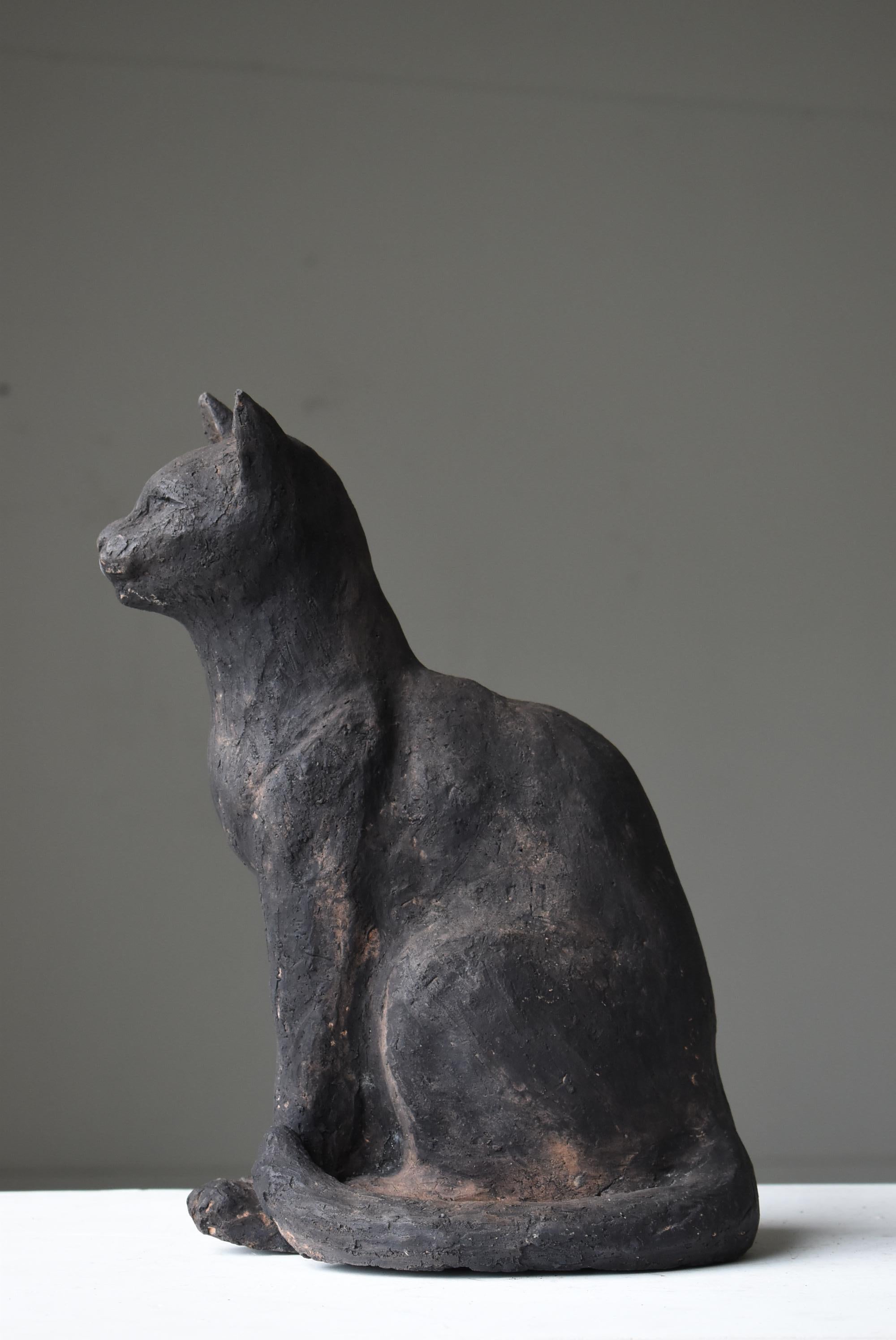 Japanese Old Clay Carving Cat 1940s-1960s / Mold Statue Wabi Sabi Scuplture   3