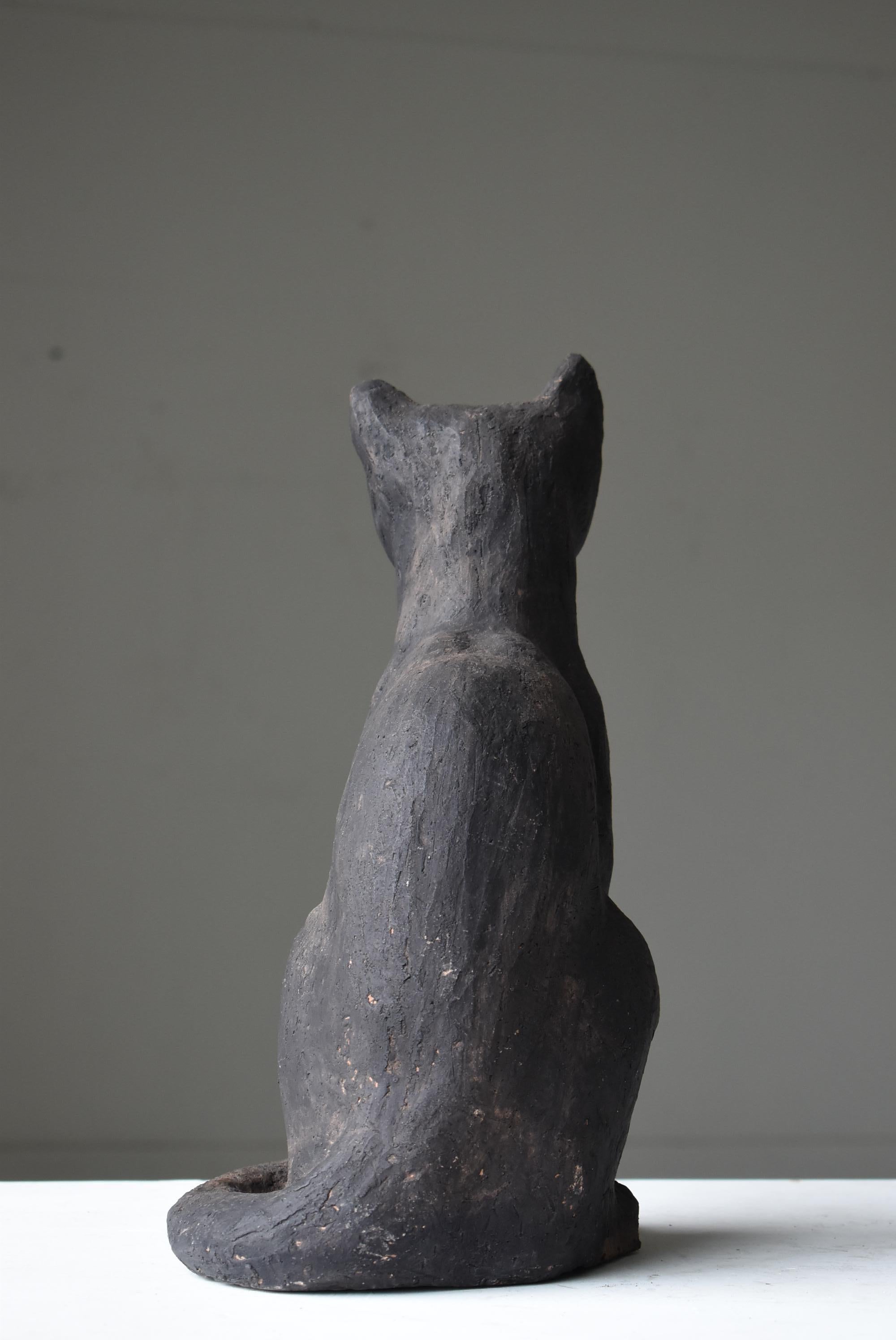 Japanese Old Clay Carving Cat 1940s-1960s / Mold Statue Wabi Sabi Scuplture   5
