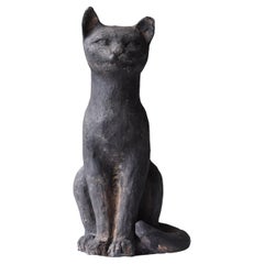Japanese Old Clay Carving Cat 1940s-1960s / Mold Statue Wabi Sabi Scuplture  
