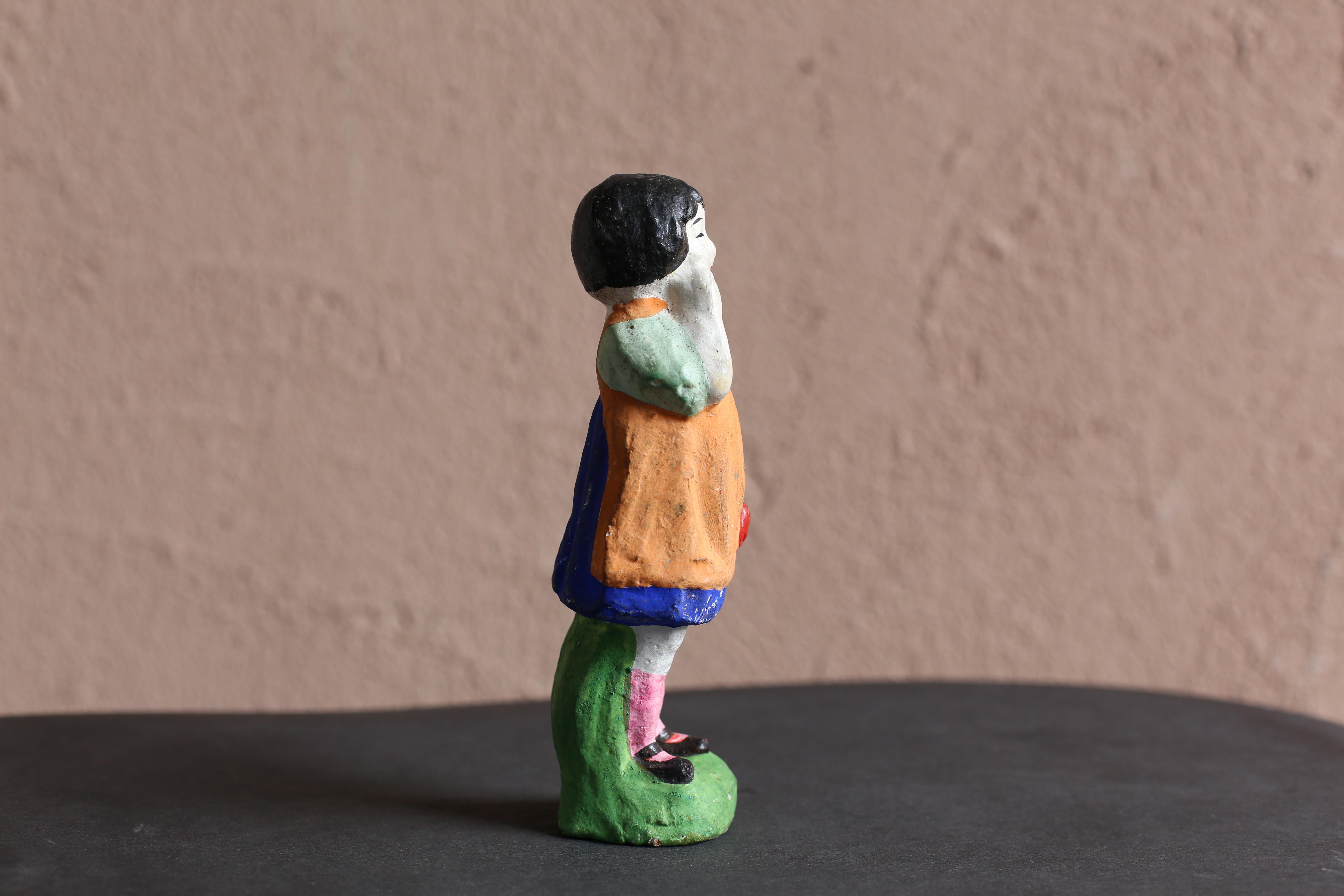 Hand-Carved Japanese Old Clay Doll / Mingei For Sale