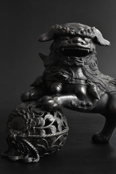 Japanese Old Copper Lion Figurine / Large Casting Figurine/Japanese Antique