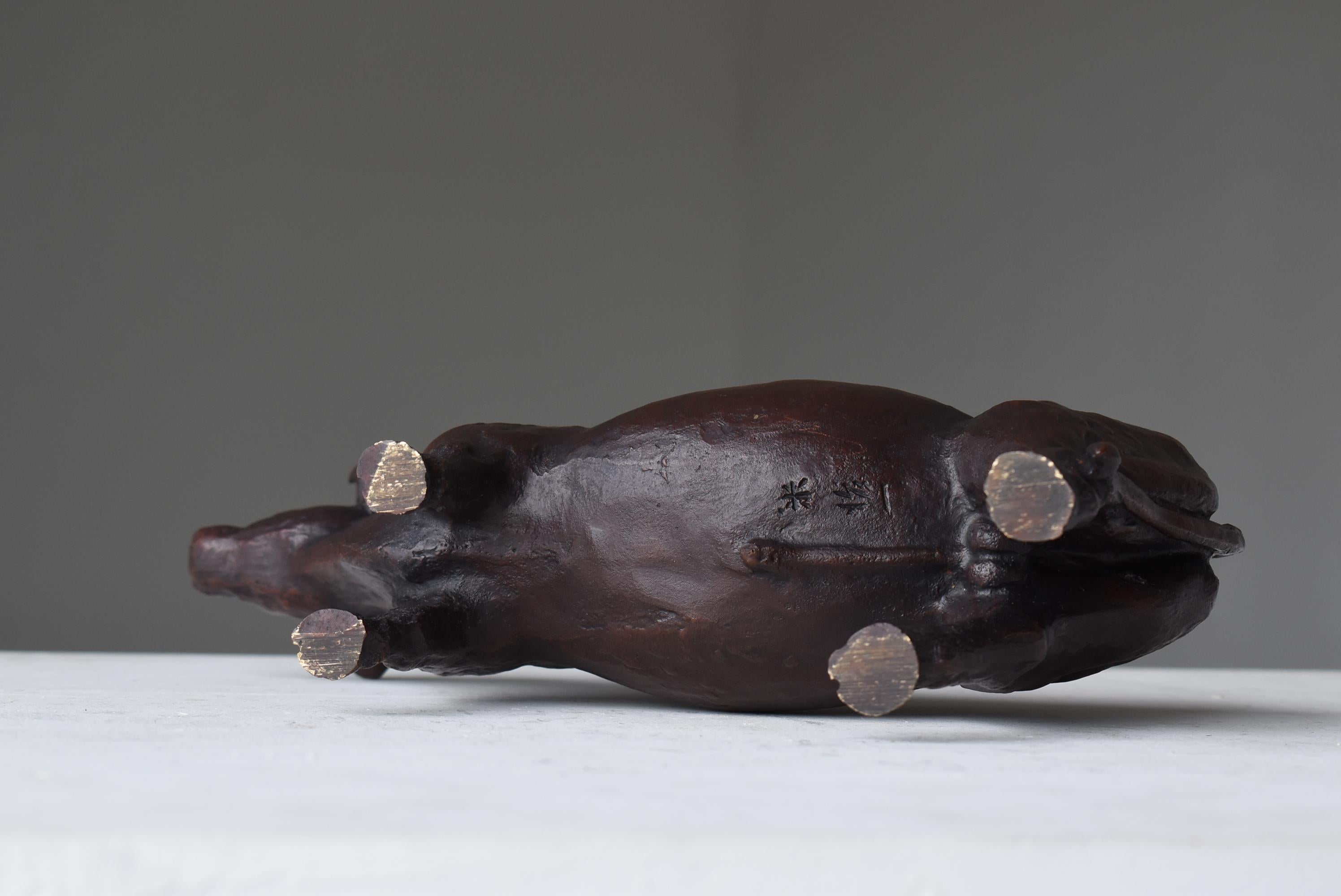 Japanese Old Copper Statue Bull 1950s-1970s / Wabi Sabi 6