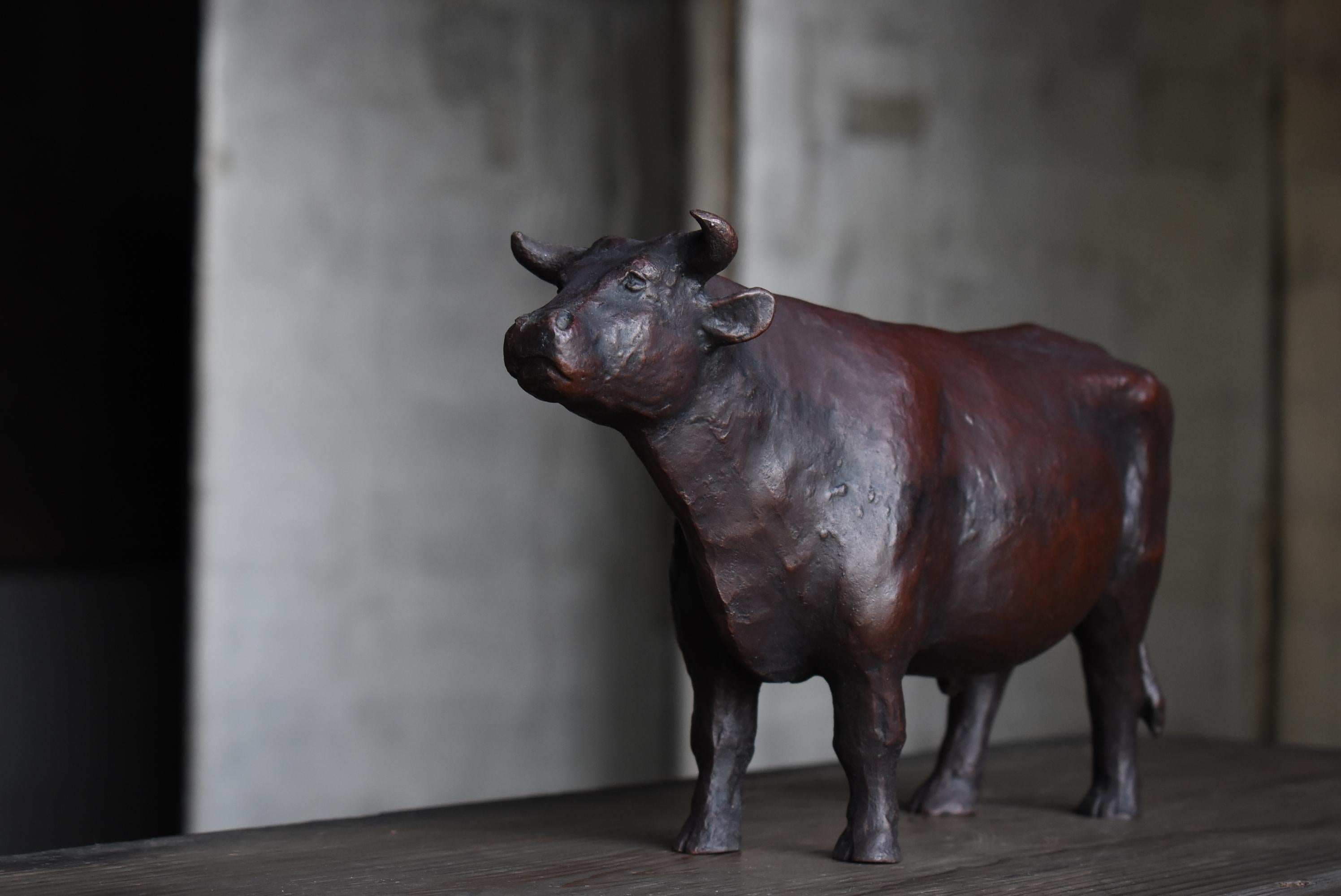 Japanese Old Copper Statue Bull 1950s-1970s / Wabi Sabi 9