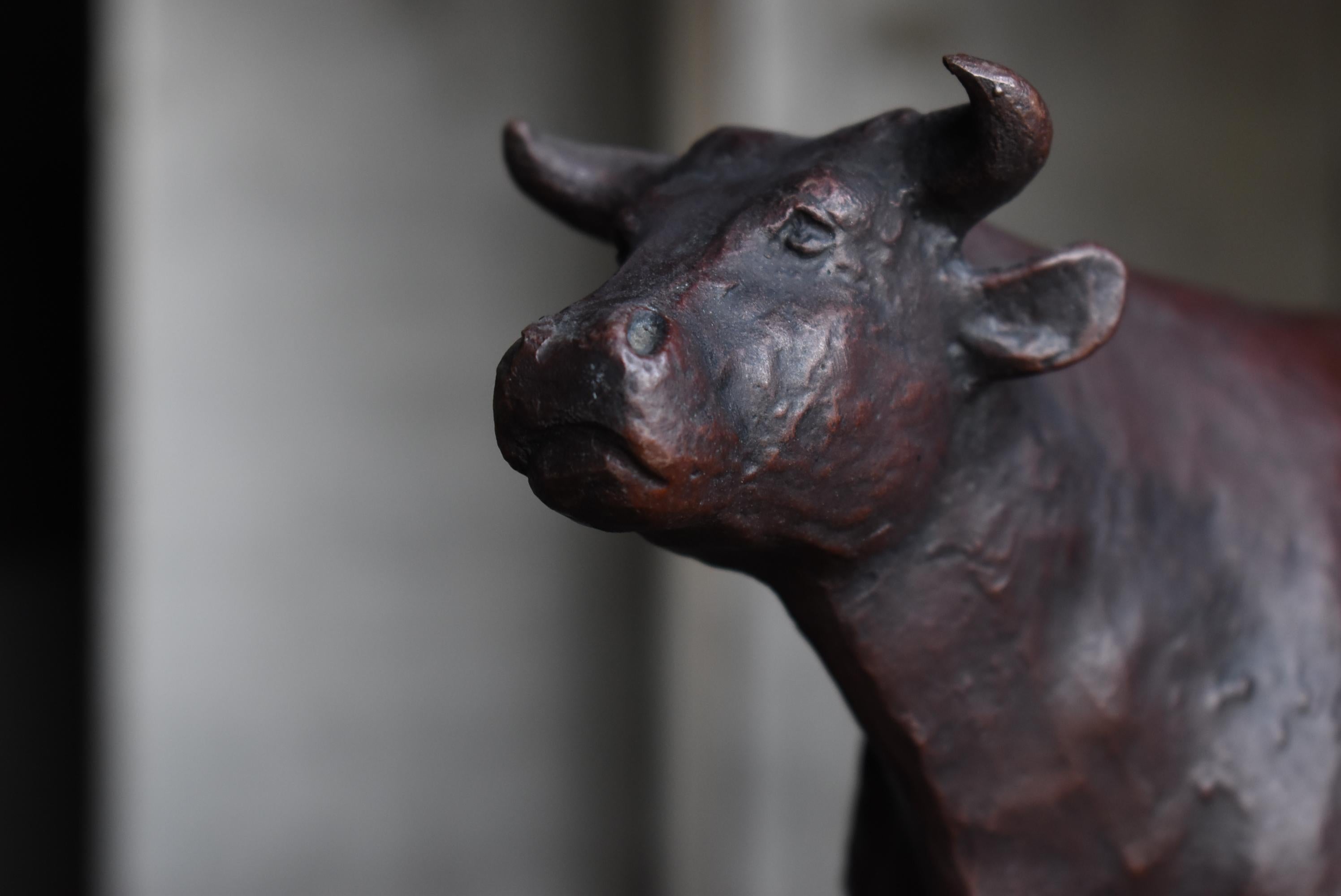 Japanese Old Copper Statue Bull 1950s-1970s / Wabi Sabi 10
