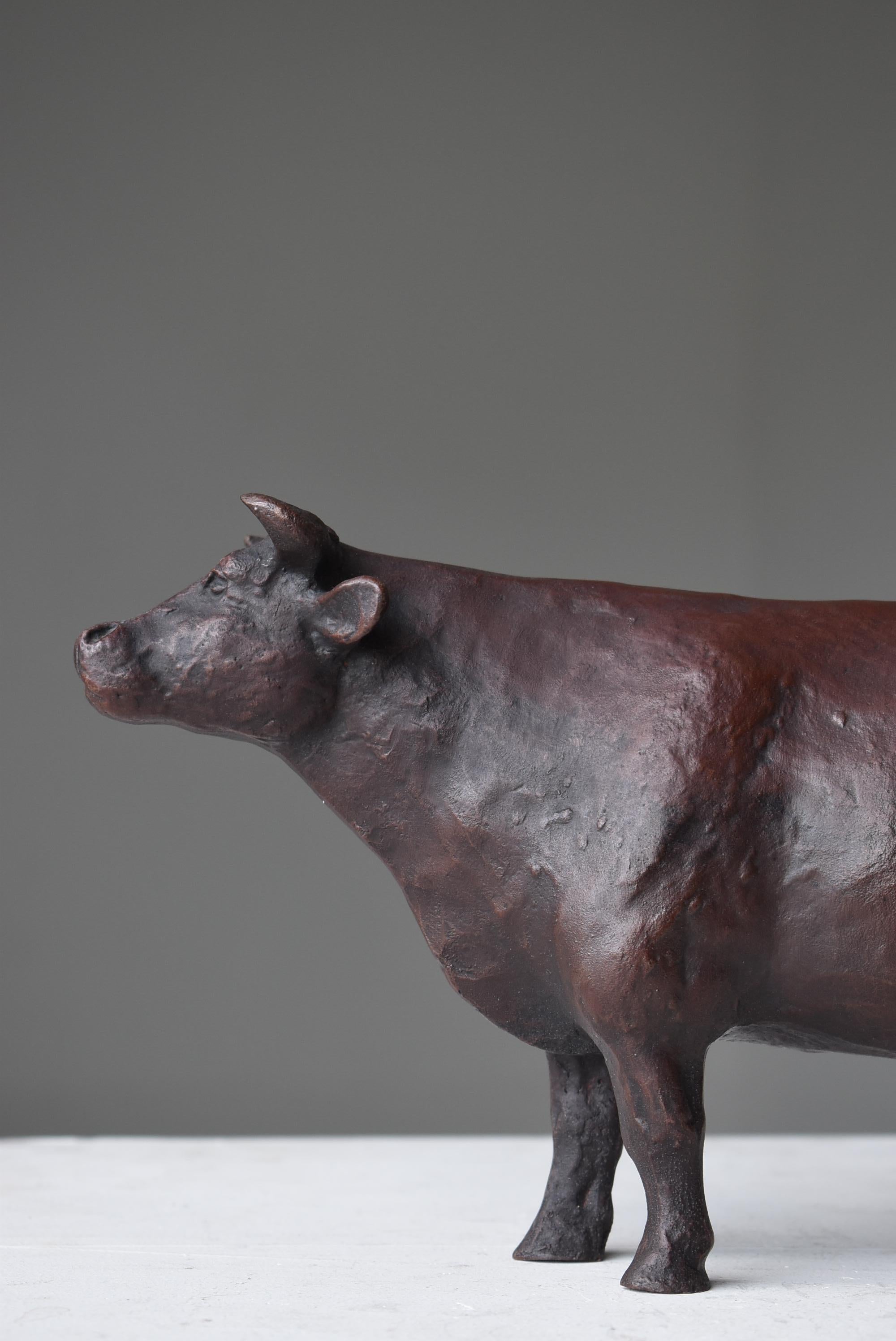 Showa Japanese Old Copper Statue Bull 1950s-1970s / Wabi Sabi