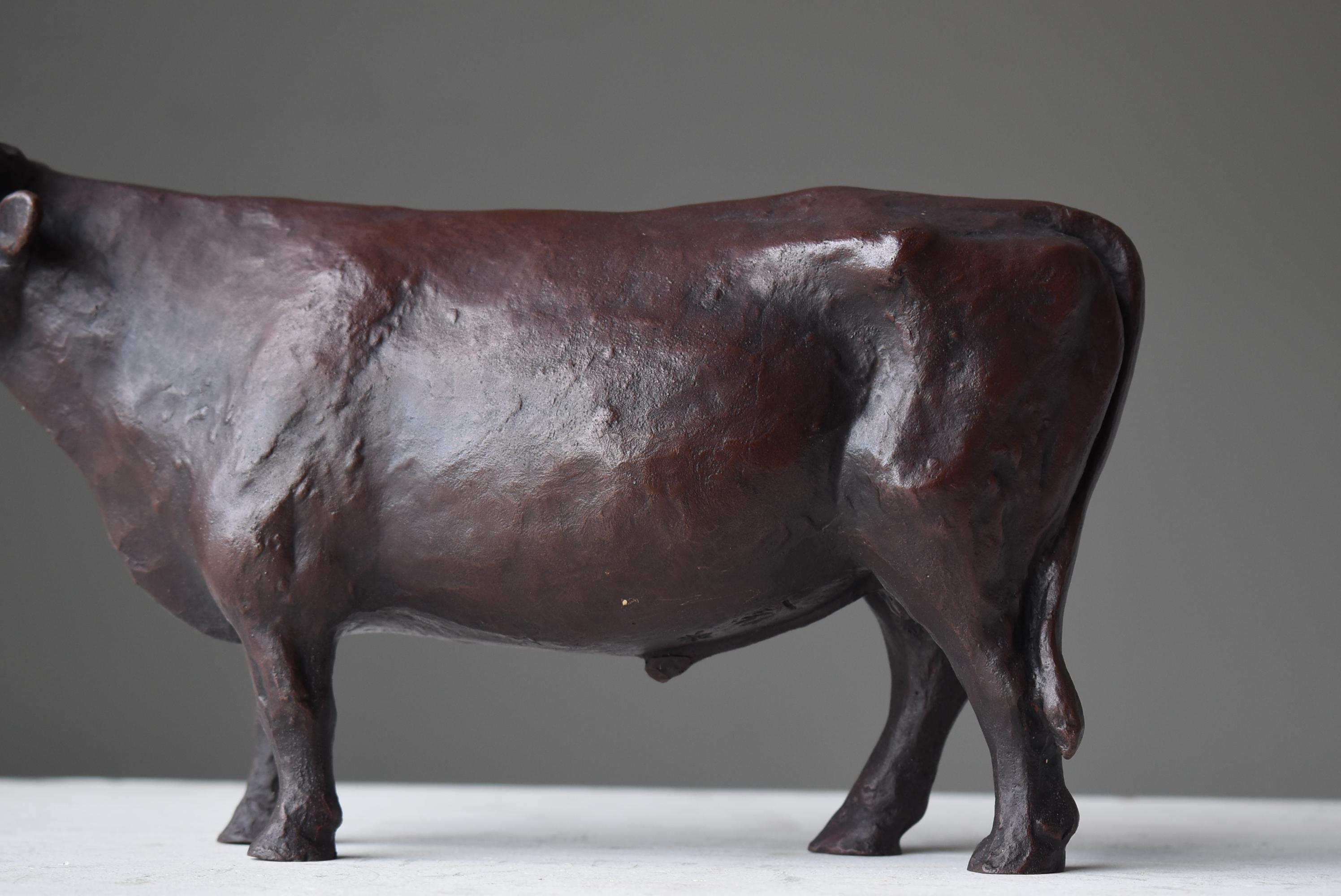 Metalwork Japanese Old Copper Statue Bull 1950s-1970s / Wabi Sabi