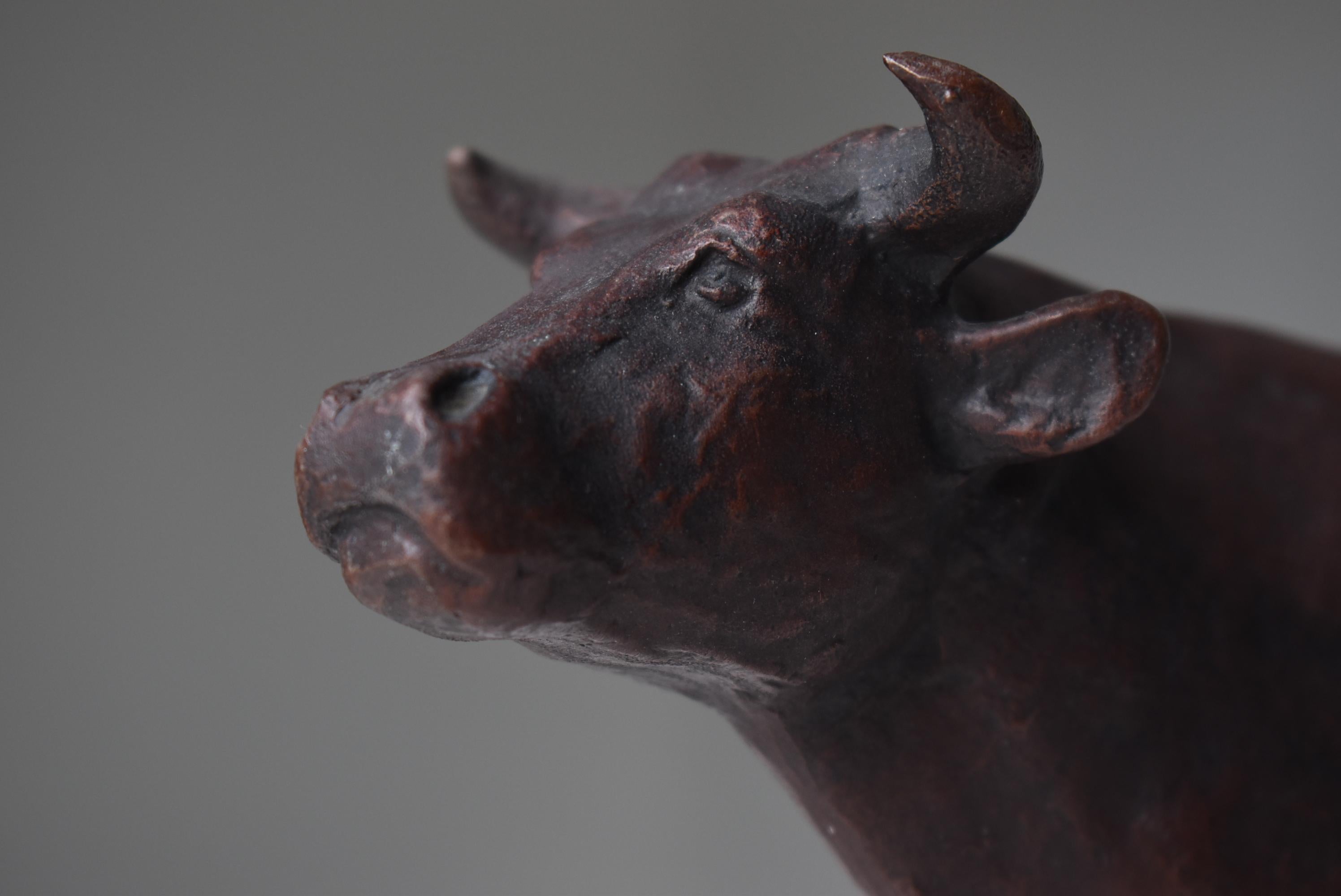 20th Century Japanese Old Copper Statue Bull 1950s-1970s / Wabi Sabi