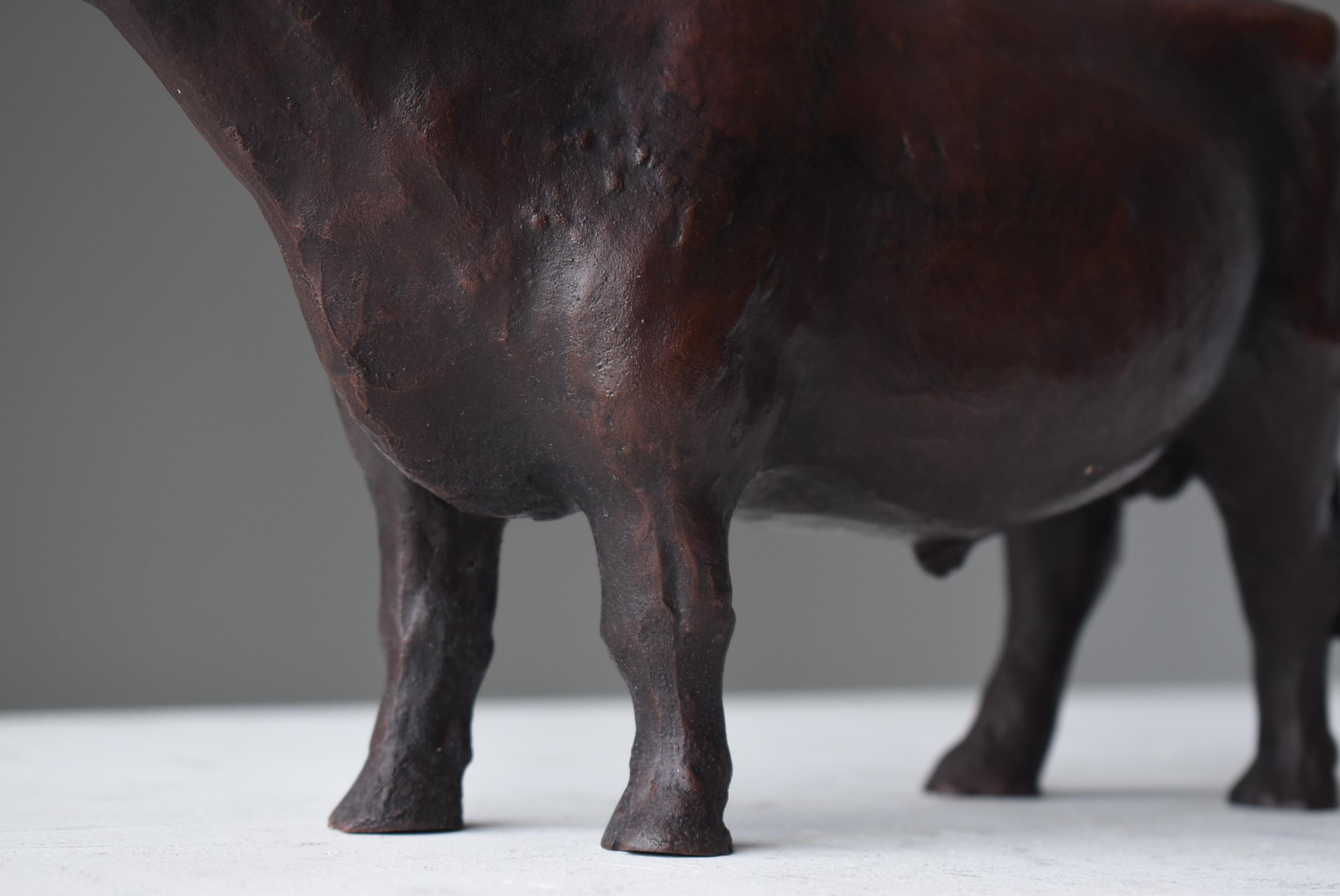 Japanese Old Copper Statue Bull 1950s-1970s / Wabi Sabi 1