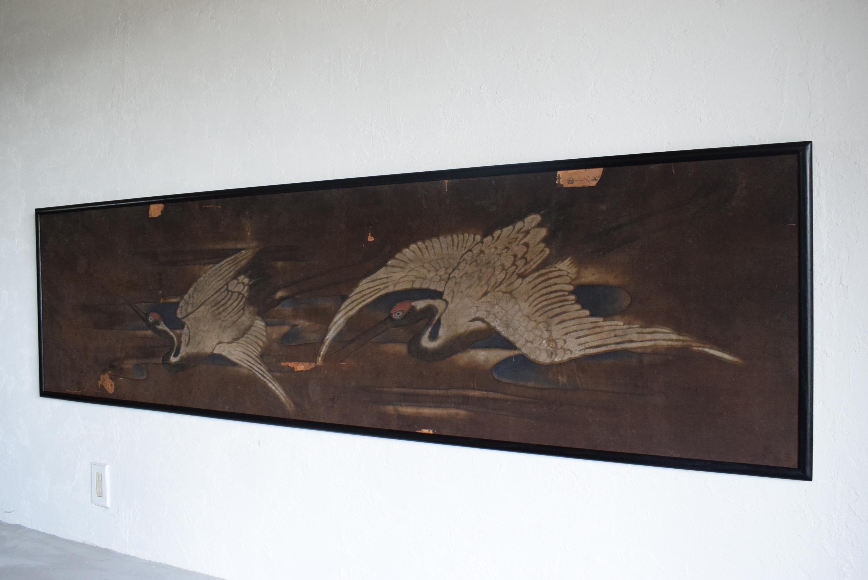 Japanisches altes Crane-Gemälde / Bilderrahmen / 1900er-1930er Jahre / Bild von zwei Kranichen (Japonismus) im Angebot