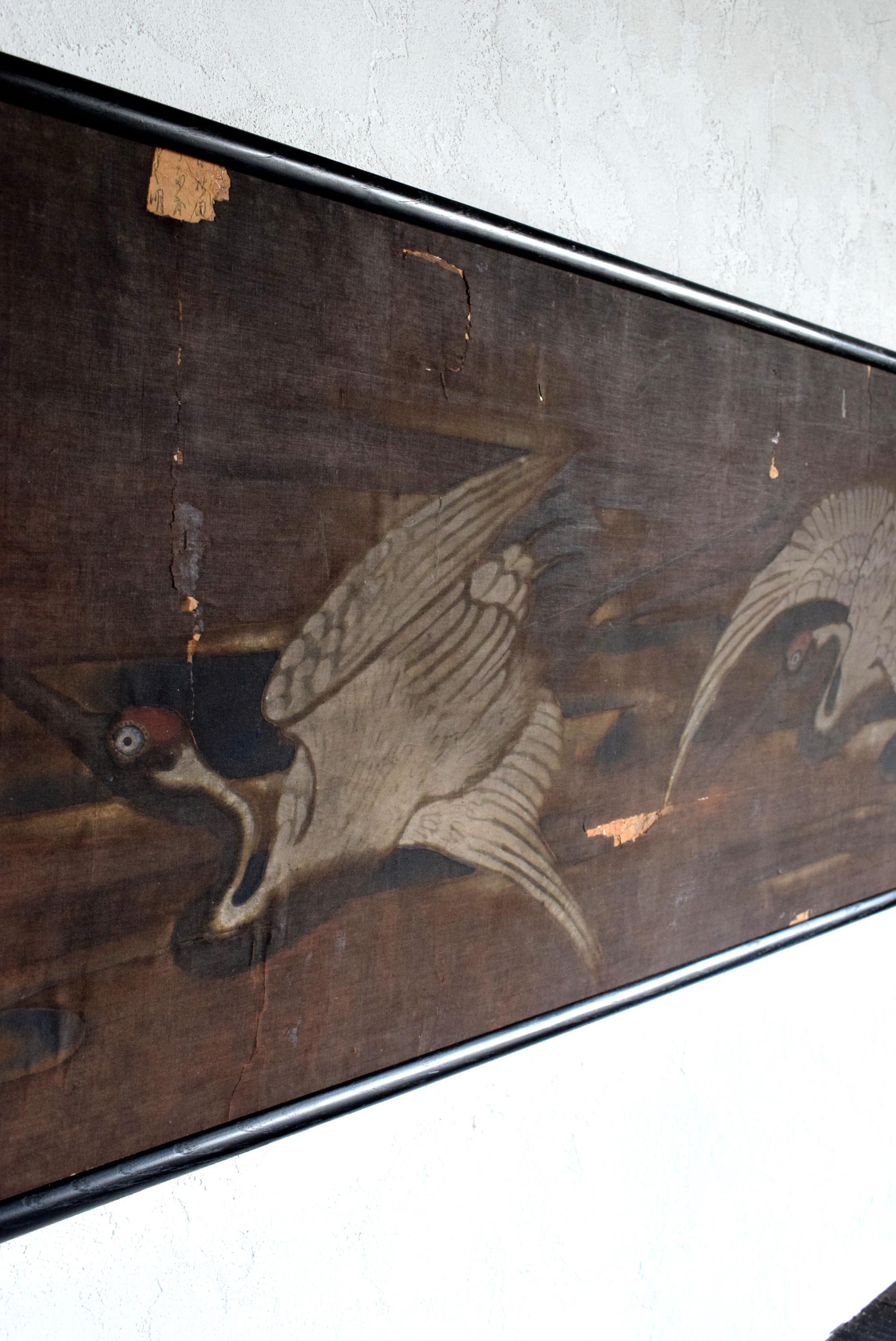 Japanese Old Crane Painting / Picture Frame / 1900s-1930s / Picture of Two Crane For Sale 2