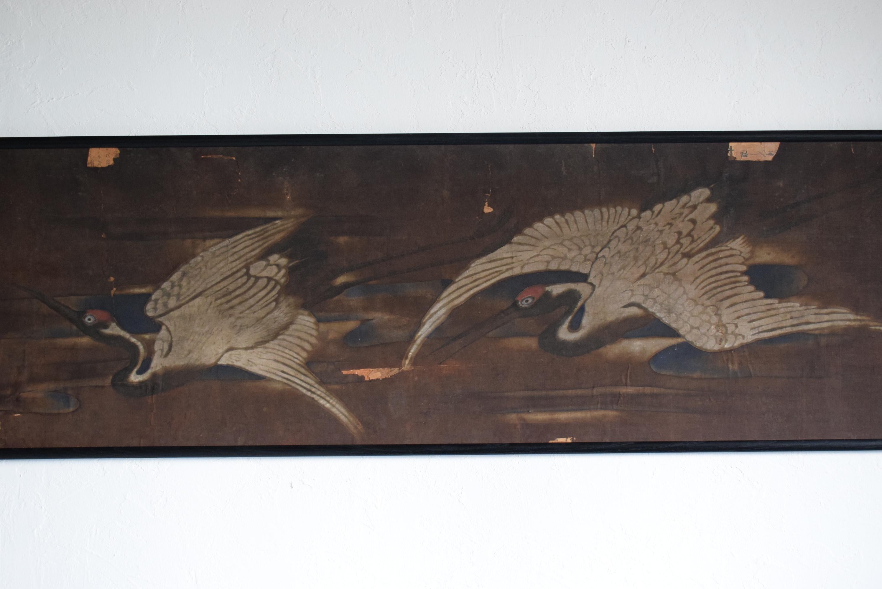 Japanese Old Crane Painting / Picture Frame / 1900s-1930s / Picture of Two Crane For Sale 3