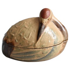 Alter japanischer Weihrauchbehälter in Kranichform / Lackierte Keramik / Taisho-Showa
