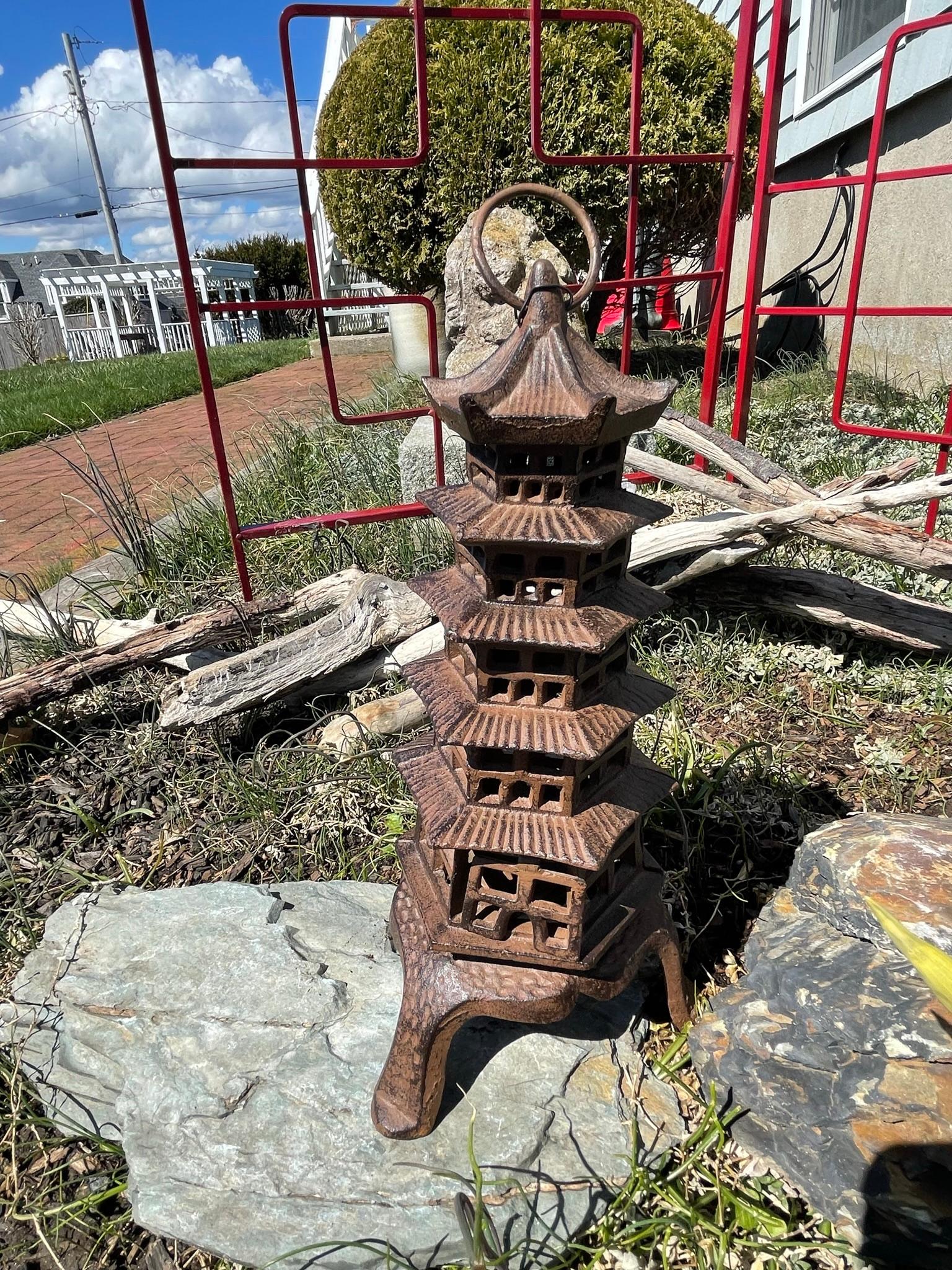 Hand-Crafted Japanese Old Five Roofed Pagoda Lighting Lantern For Sale