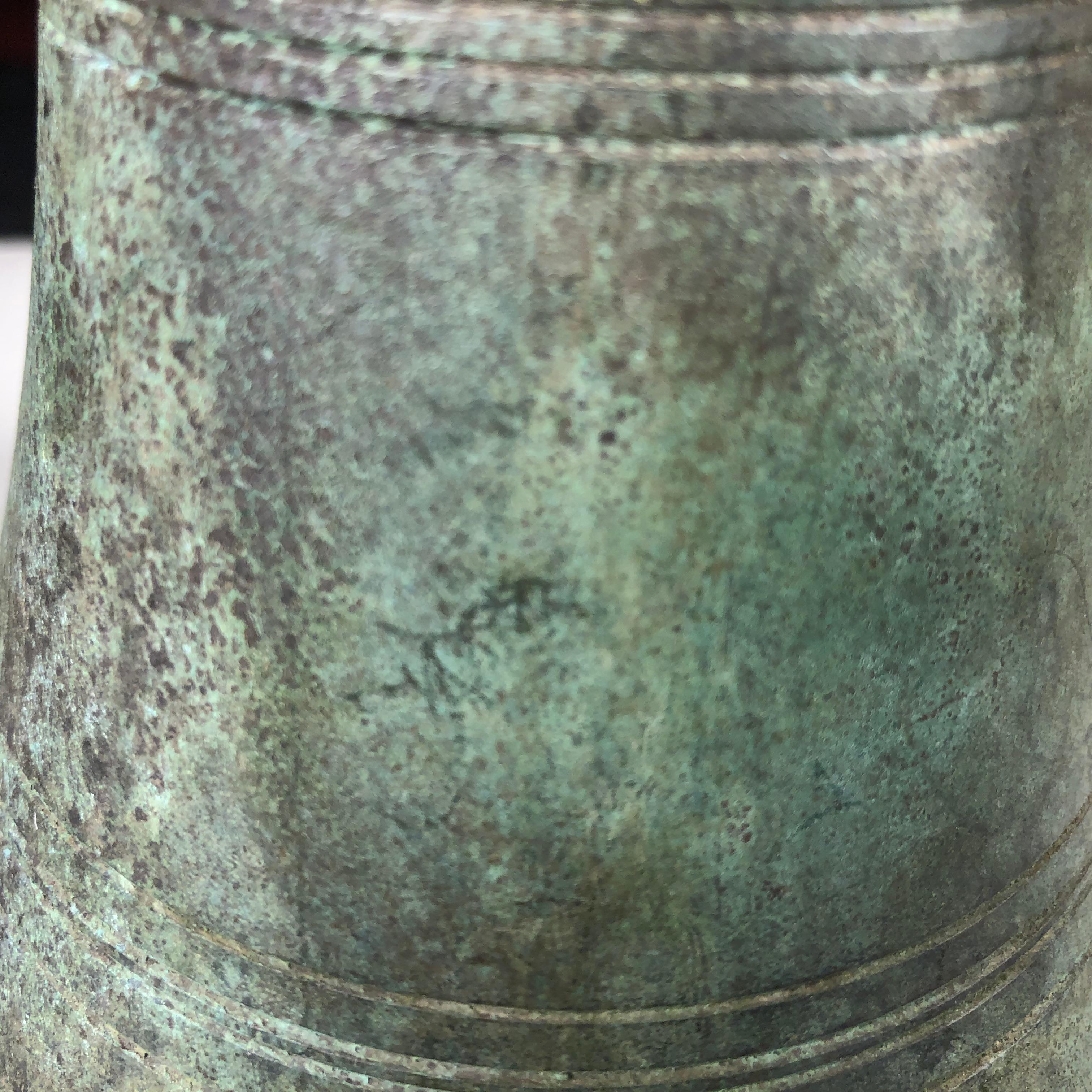 Japanese Old Hand Cast Big Bronze Temple Bell Fine Green Patina & Smooth Touch 1