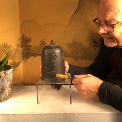 Japanese Old Hand Cast Bronze Temple Bell with "Kanon" Guanyin
