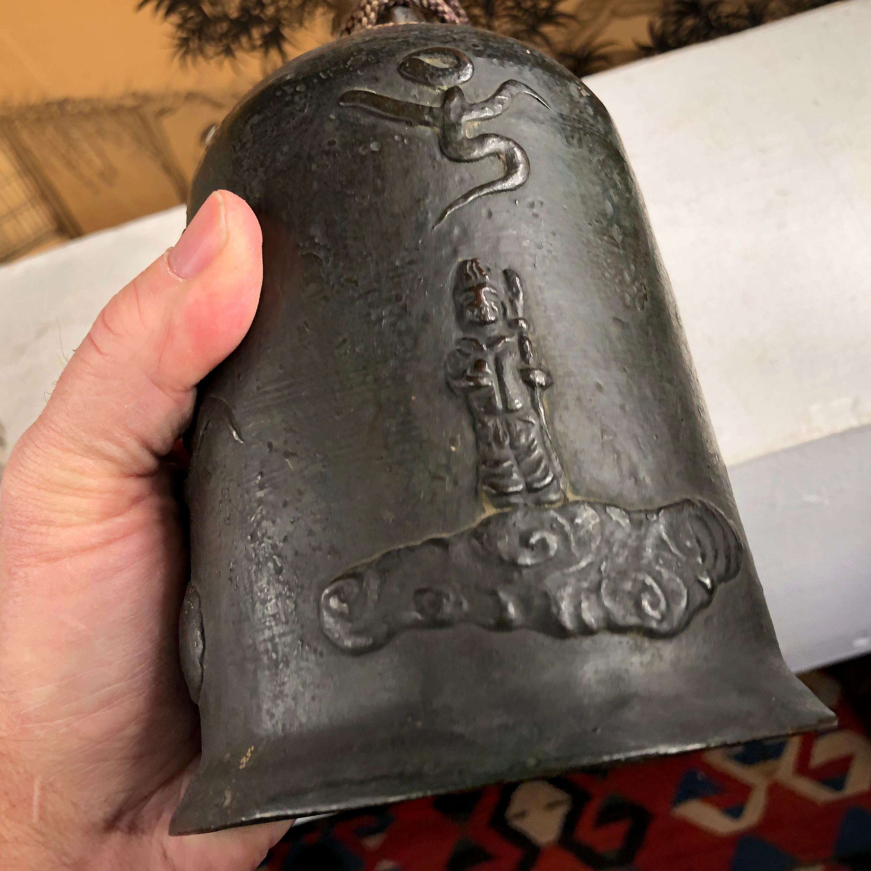 Japanese Old Hand Cast Bronze Temple Bell with 