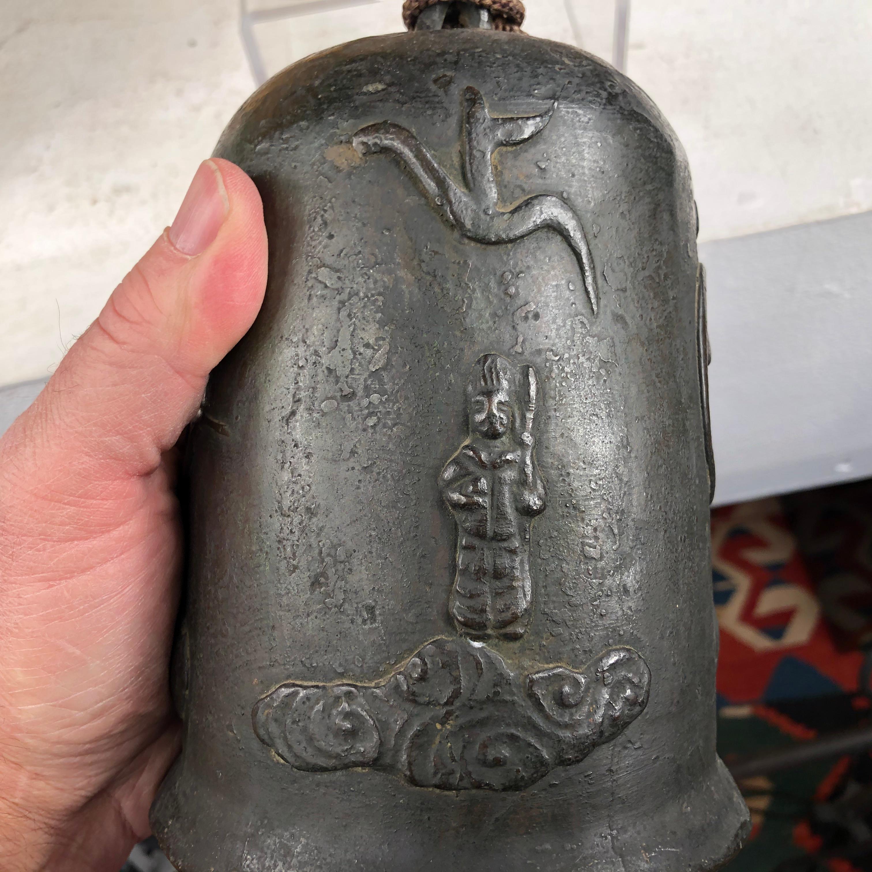 Japanese Old Hand Cast Bronze Temple Bell with 