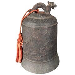Japanese Old Hand Cast "Dragon" Temple Bell Resonates Serene Sound
