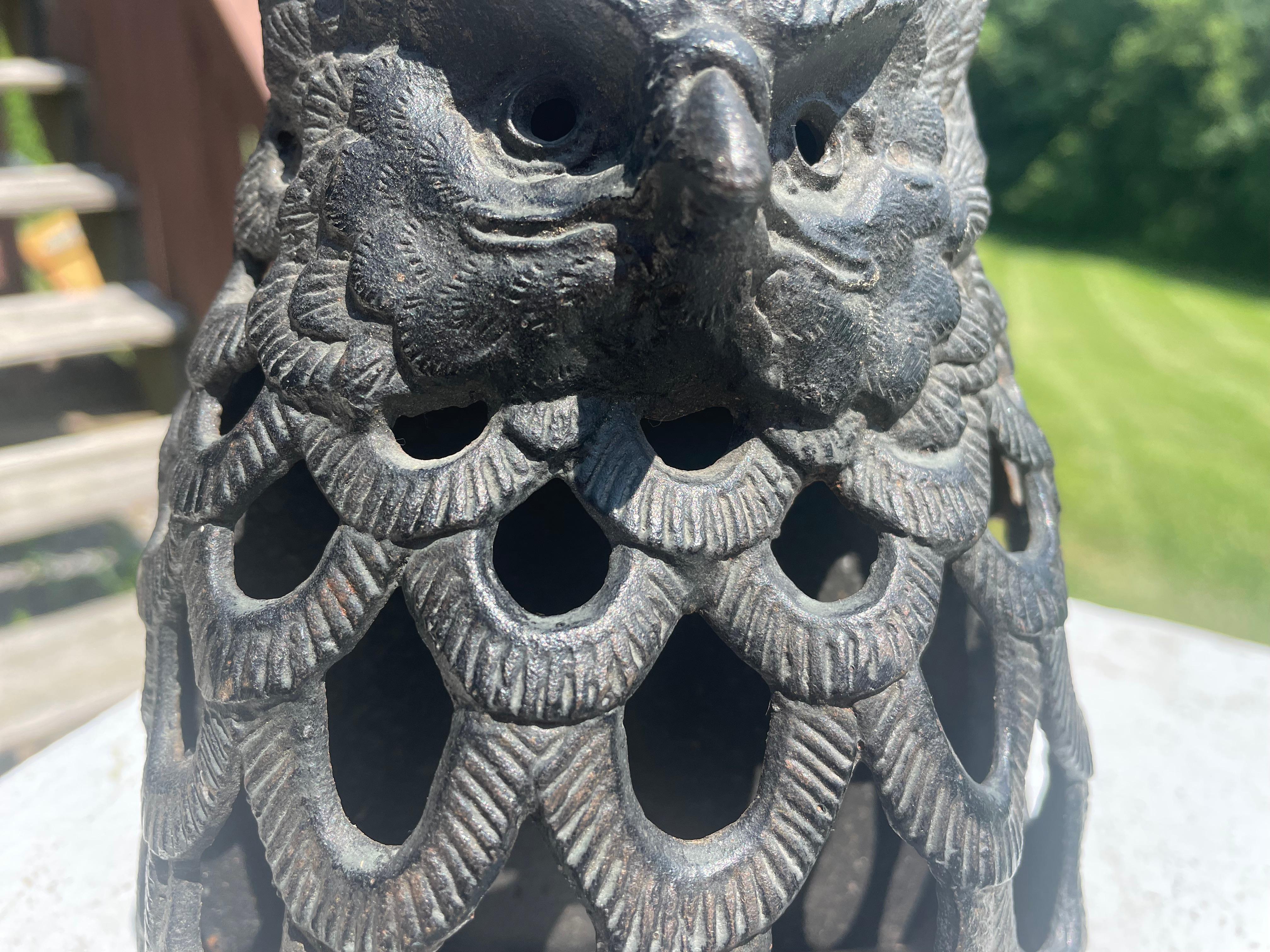Japanese  Old Hand Cast Owl Wall Sconce Lantern In Good Condition In South Burlington, VT