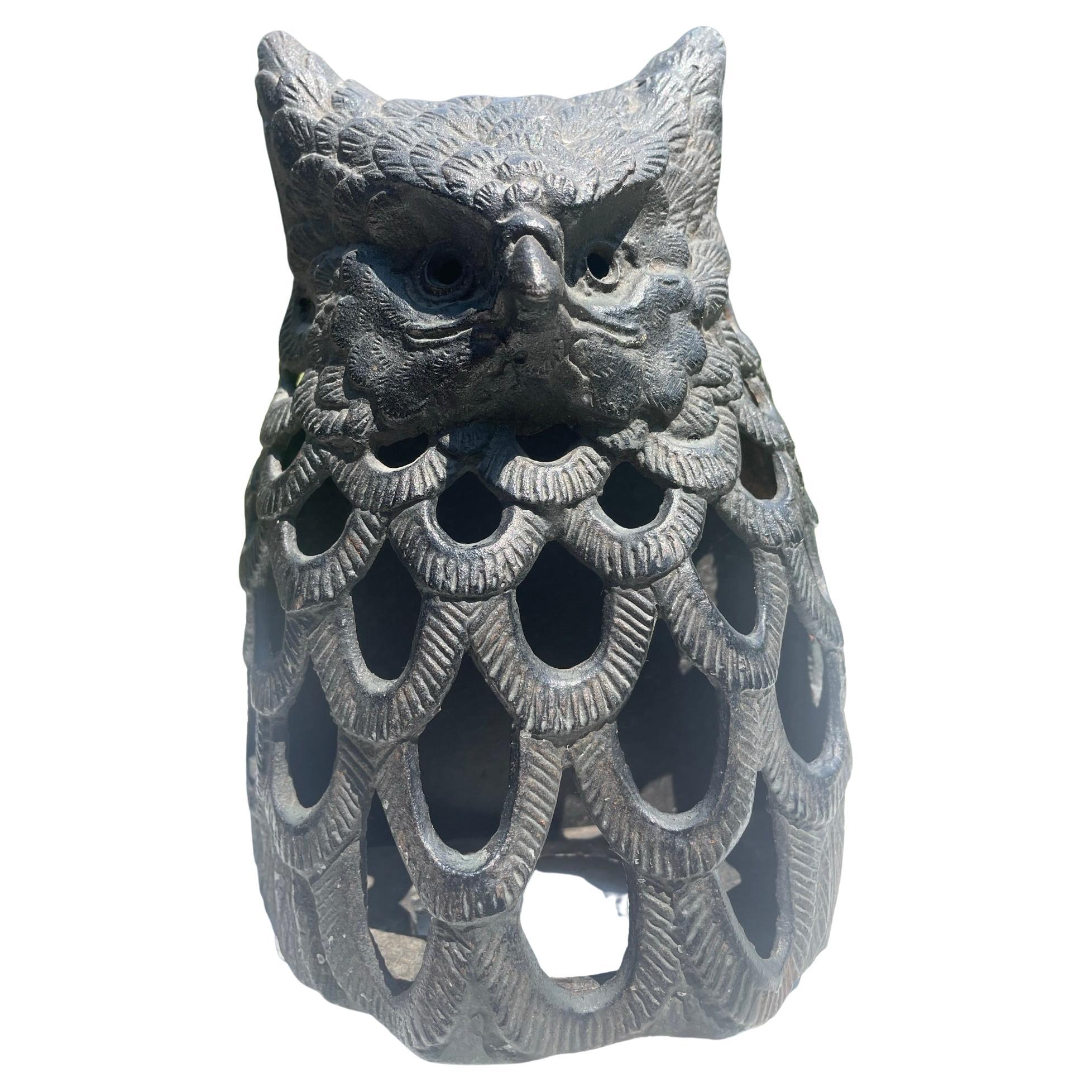 Japanese  Old Hand Cast Owl Wall Sconce Lantern