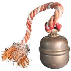 Antique Japanese Old Hand Cast Shinto Suzu Temple Bell with Rope Handle