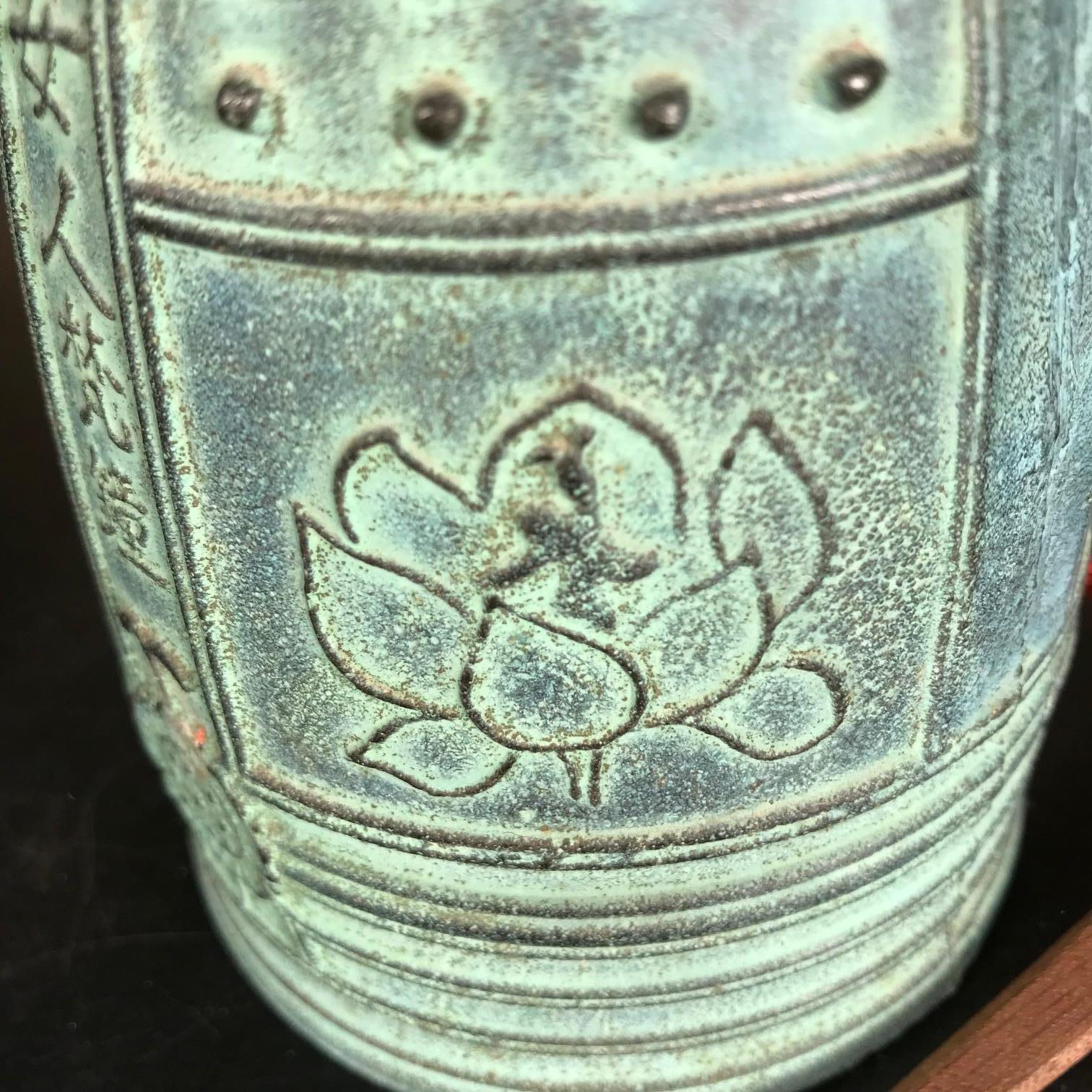 Bronze Japanese Old Hand Cast Temple Bell Resonates Beautiful Serene Sound
