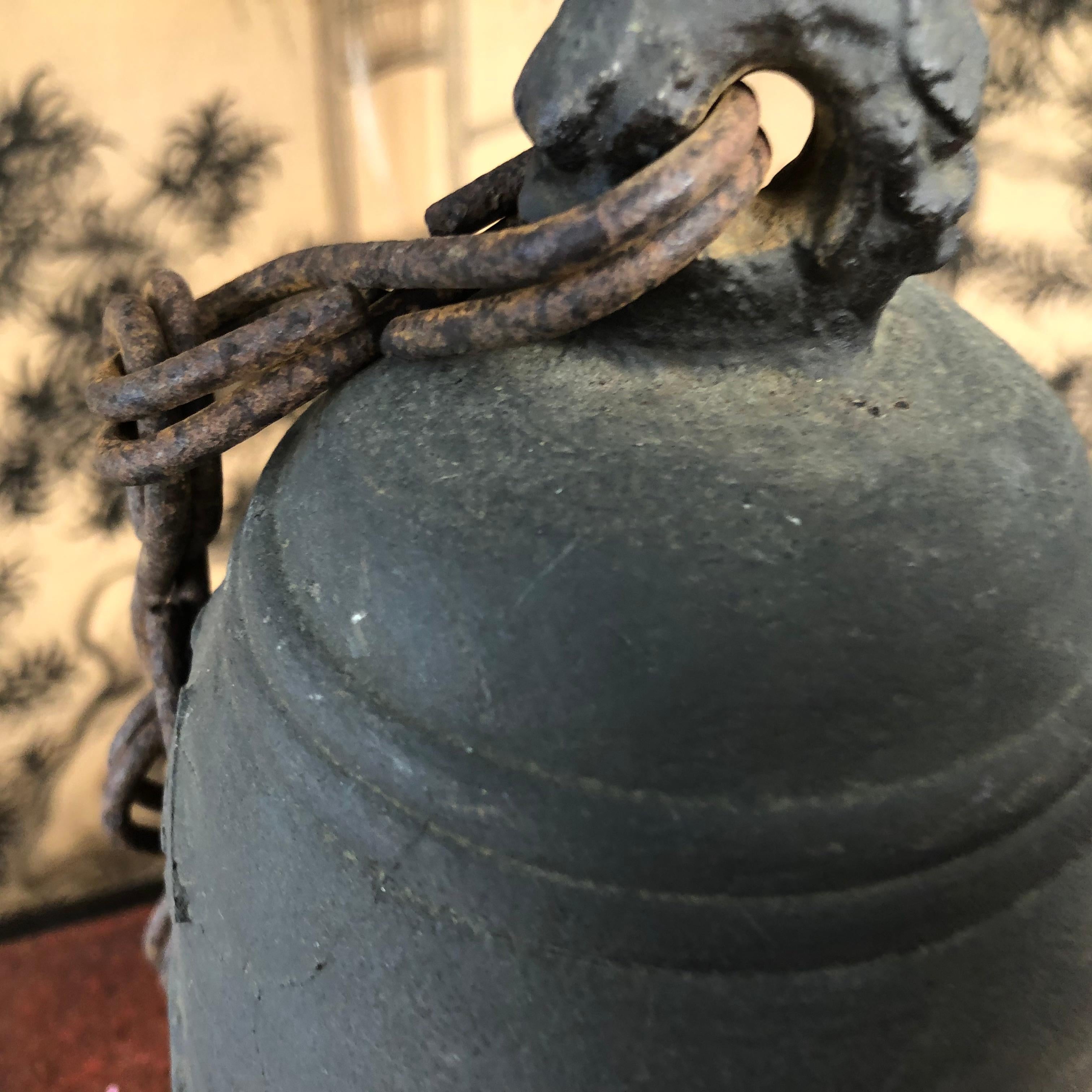 Bronze Japanese Old Hand Cast Temple Bell with Double Chain Hanger