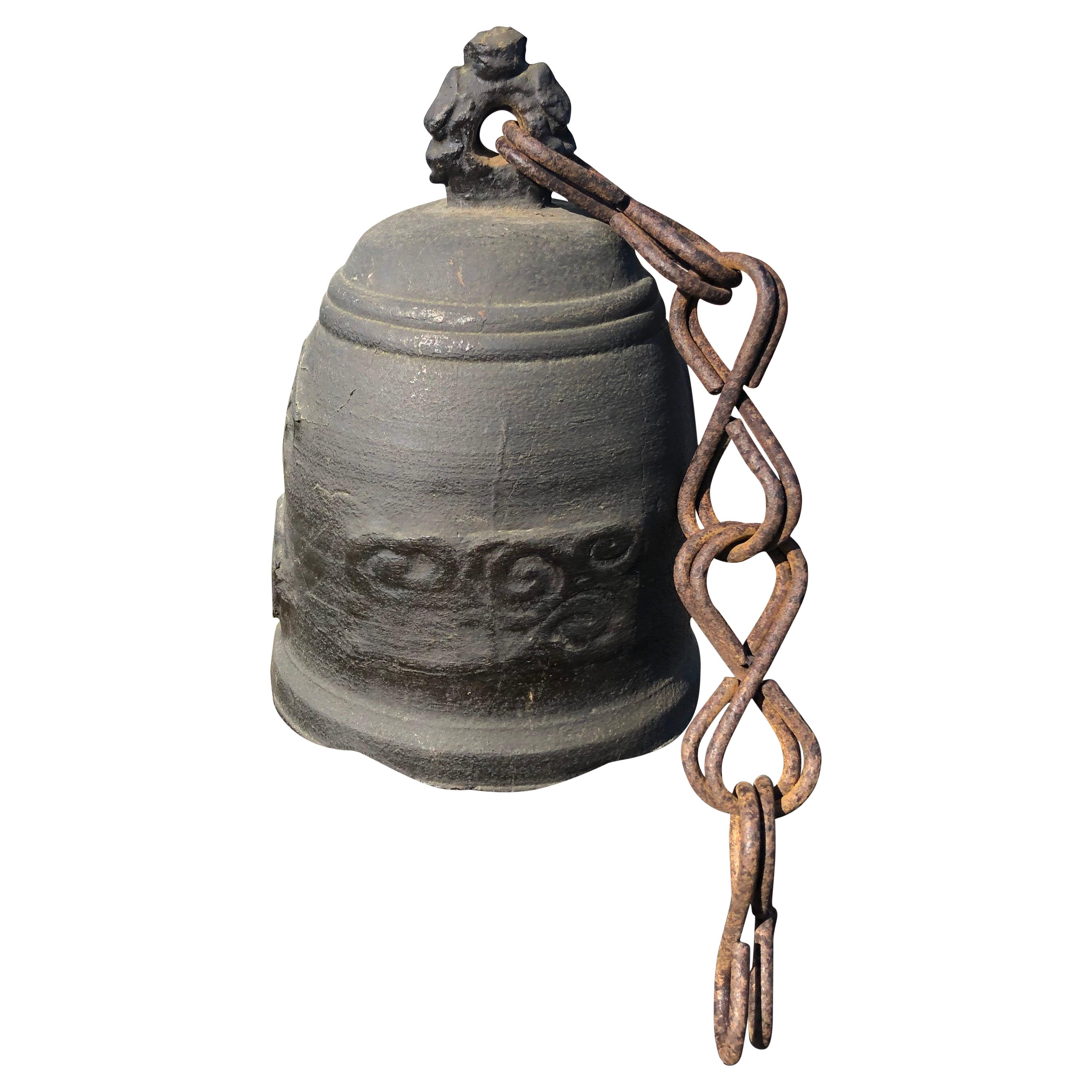 Japanese Old Hand Cast Temple Bell with Double Chain Hanger