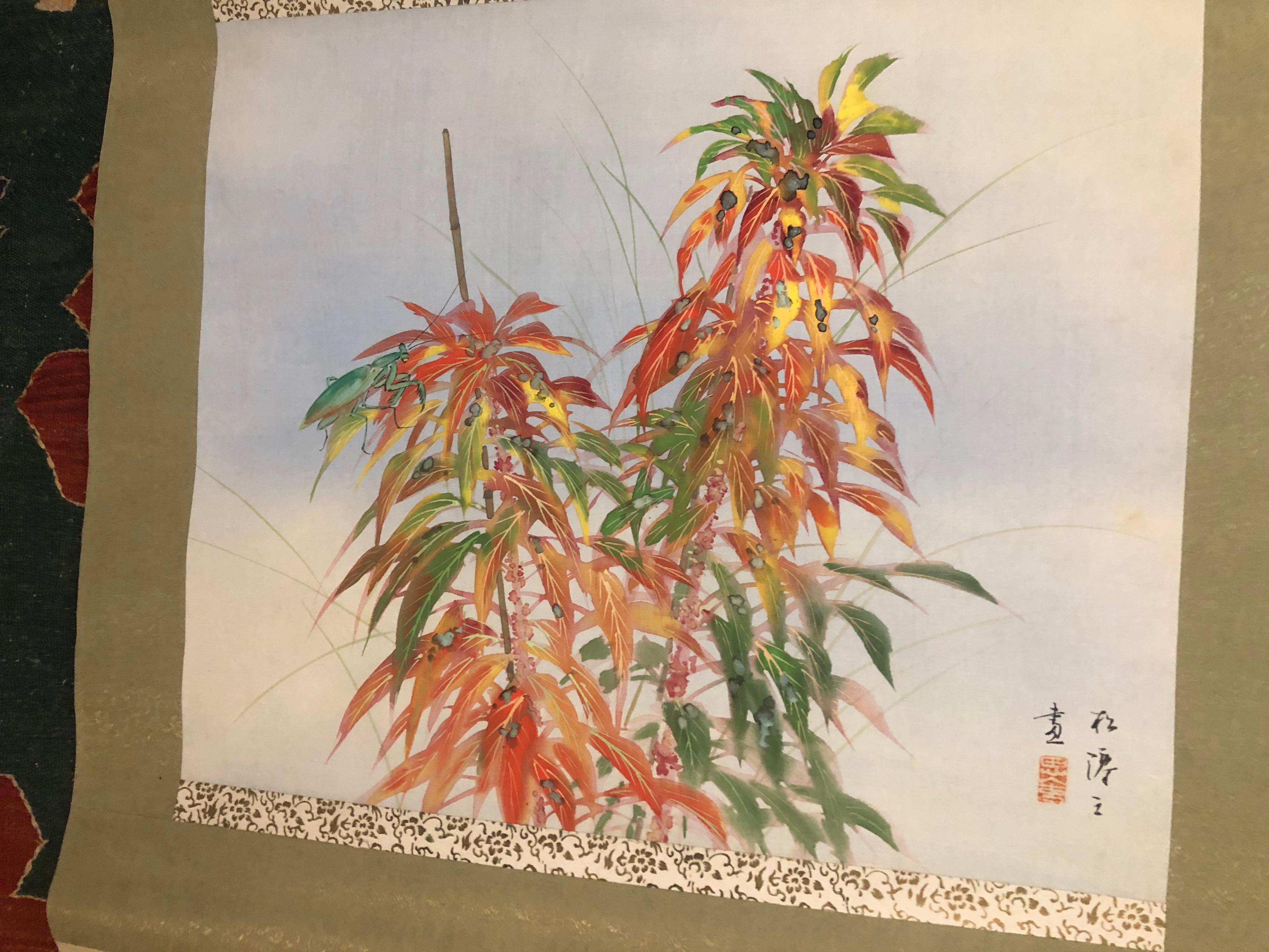 Japanese Old Hand Painted Scroll Brilliant Ferns 2