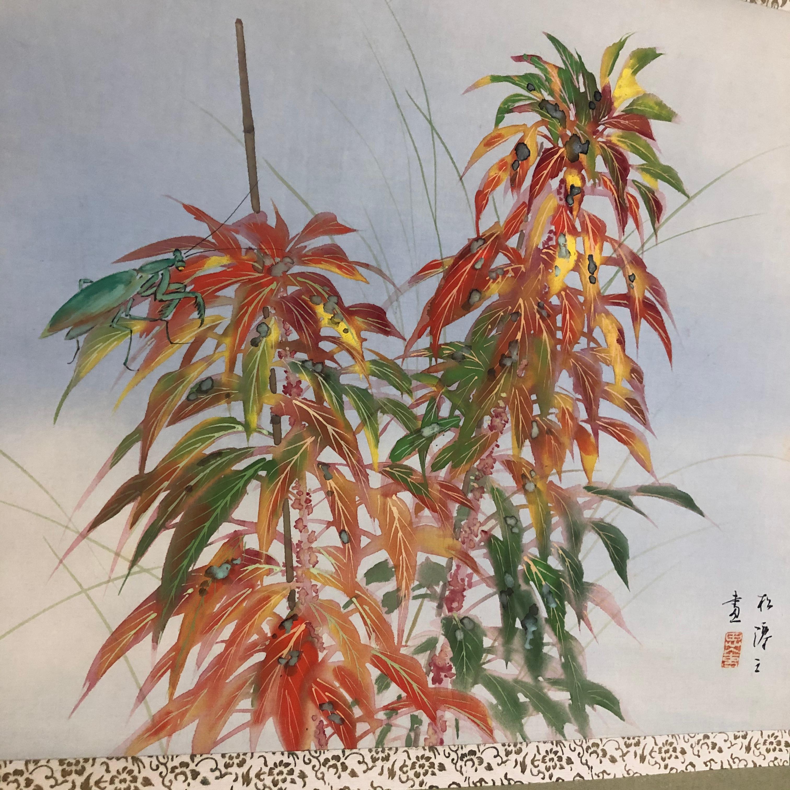 Showa Japanese Old Hand Painted Scroll Brilliant Ferns