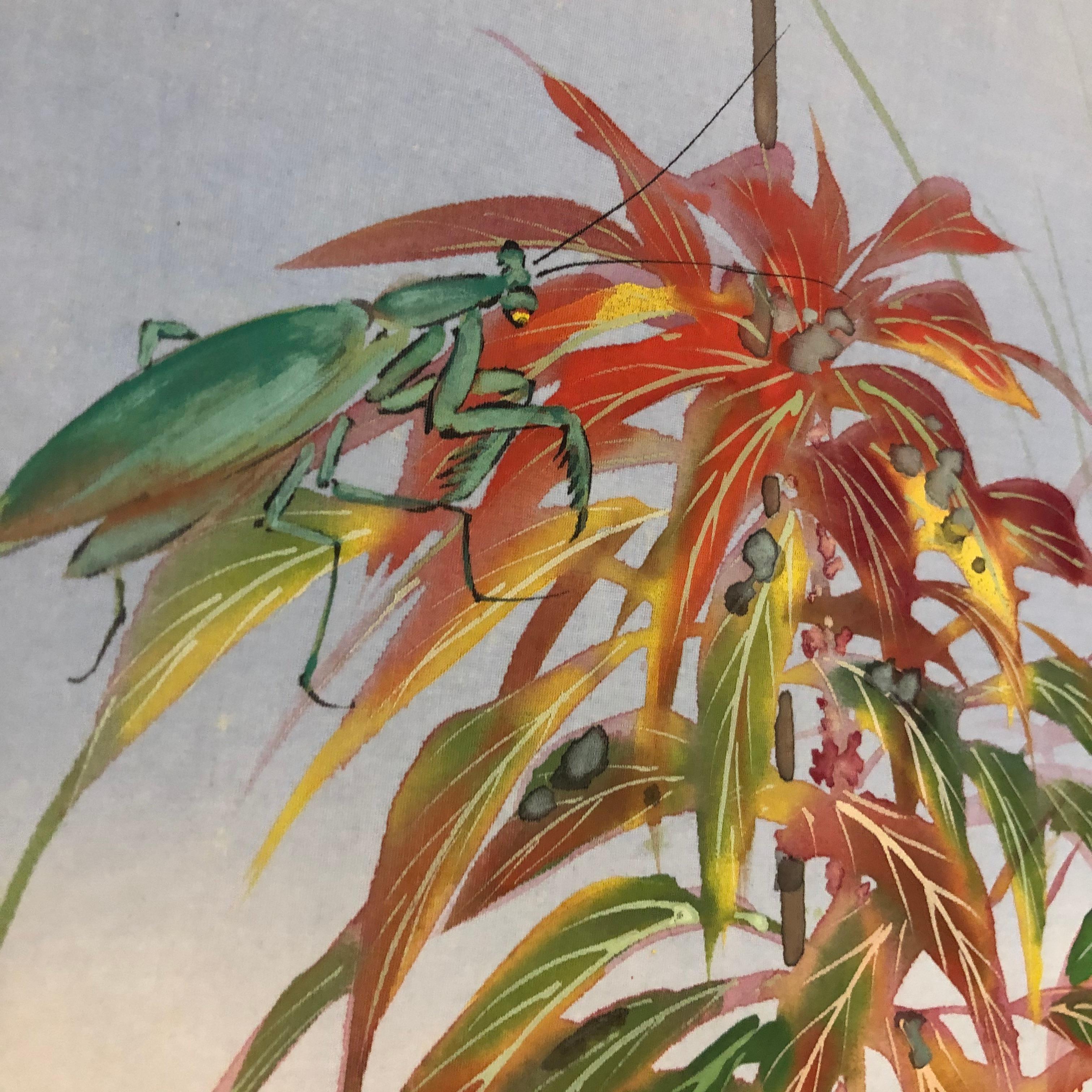 Hand-Painted Japanese Old Hand Painted Scroll Brilliant Ferns