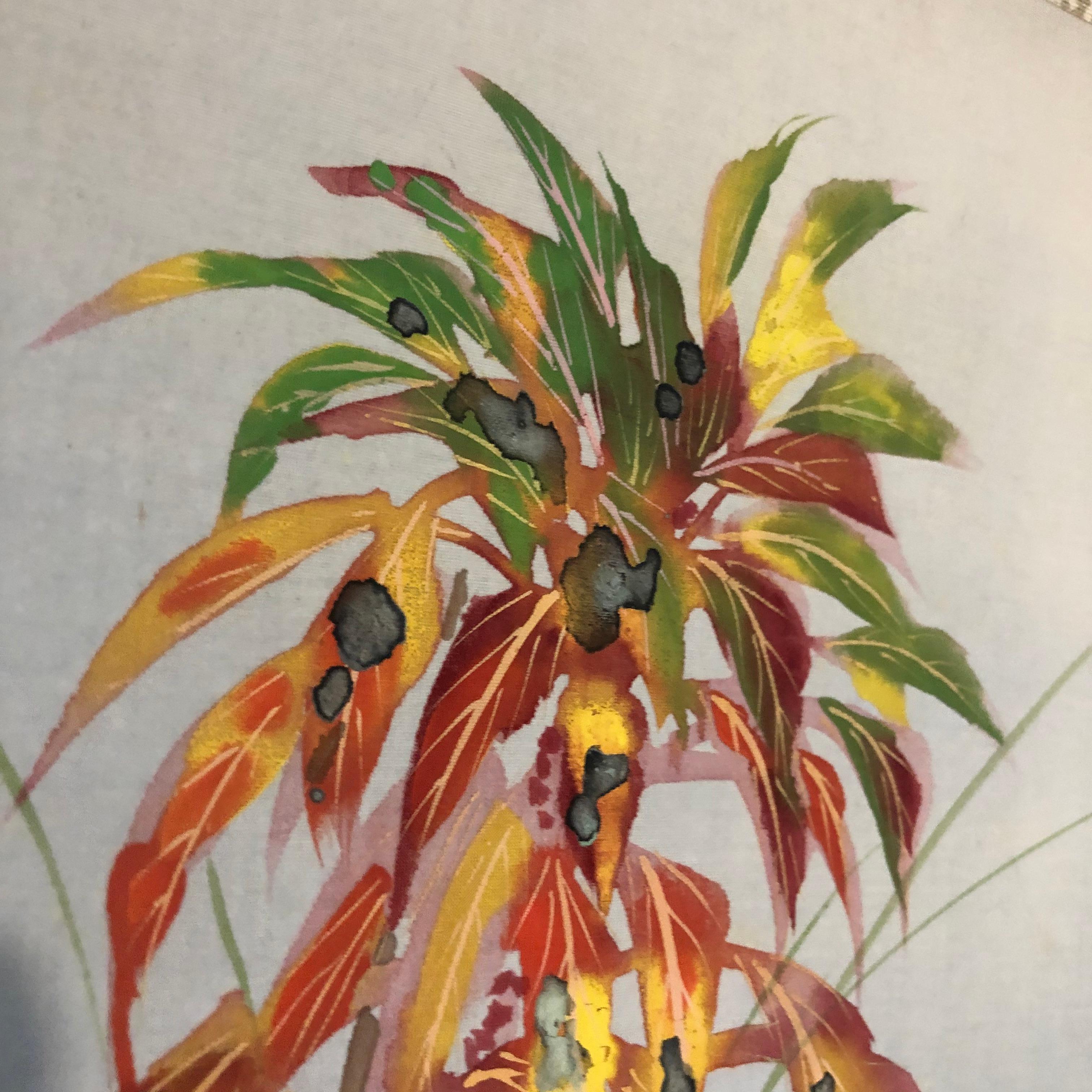 Japanese Old Hand Painted Scroll Brilliant Ferns In Good Condition In South Burlington, VT