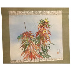 Japanese Old Hand Painted Scroll Brilliant Ferns