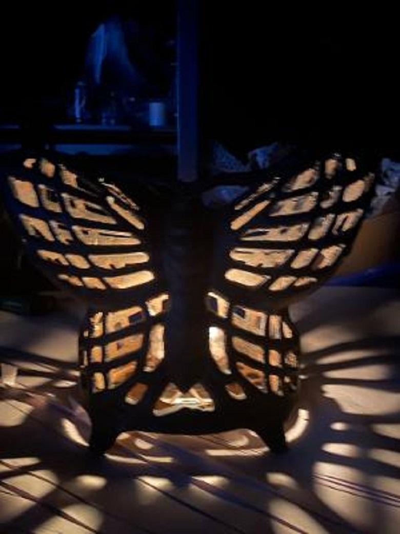 Hand-Crafted Japanese Old Heavy Cast Pair Butterfly Wings Lighting Lanterns