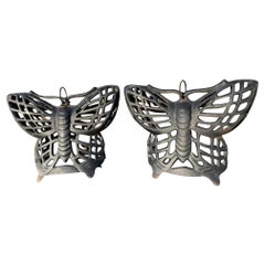 Japanese Old Heavy Cast Pair Butterfly Wings Lighting Lanterns
