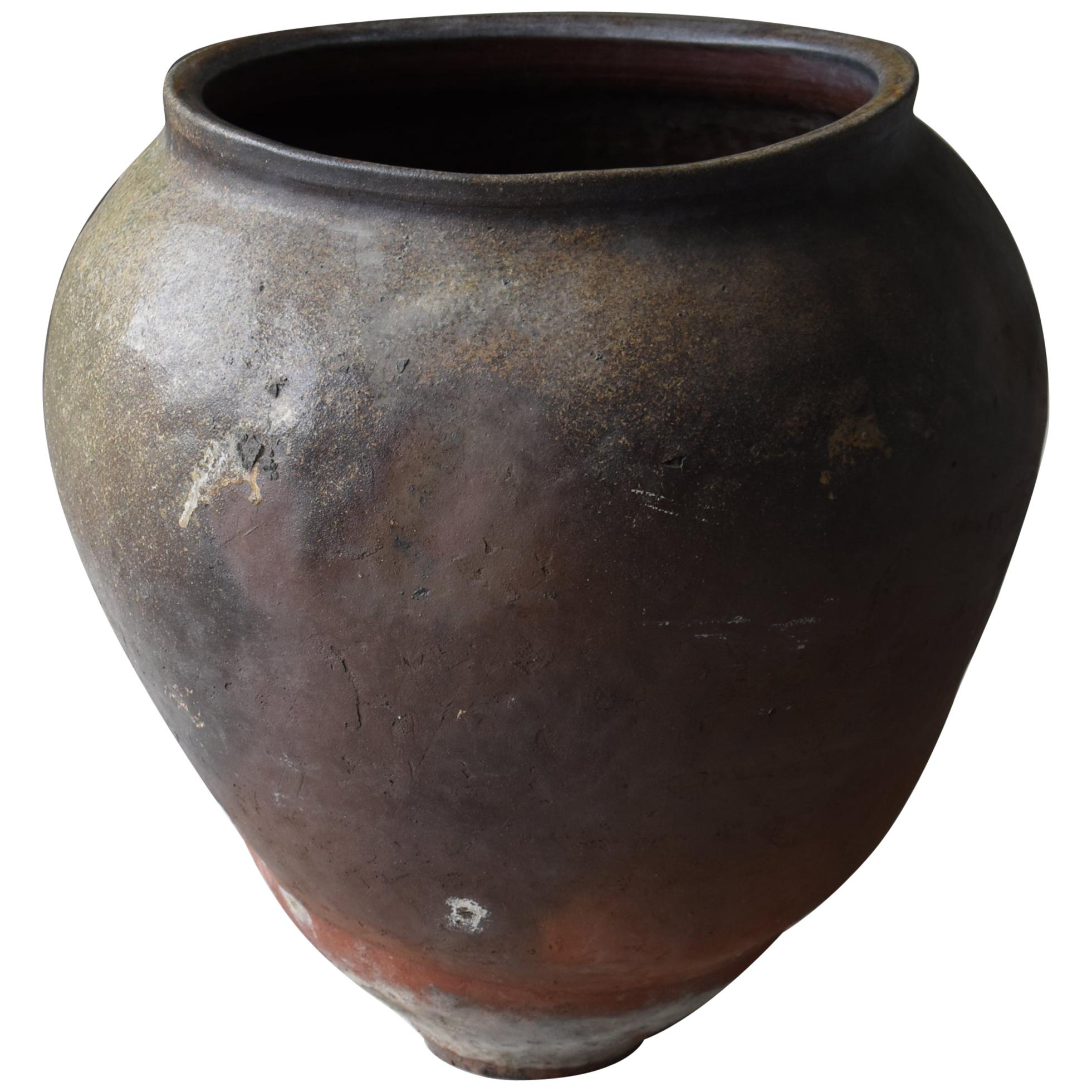 Japanese Old Huge Pottery 1700s-1800s/Antique Flower Vase Vessel Jar Tsubo Edo