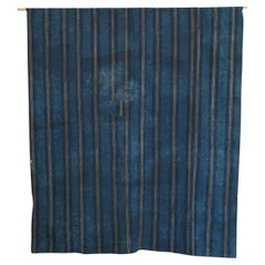 Antique Japanese Old Indigo Dyed Striped Fabric / Tapestry / early 20th century / BORO