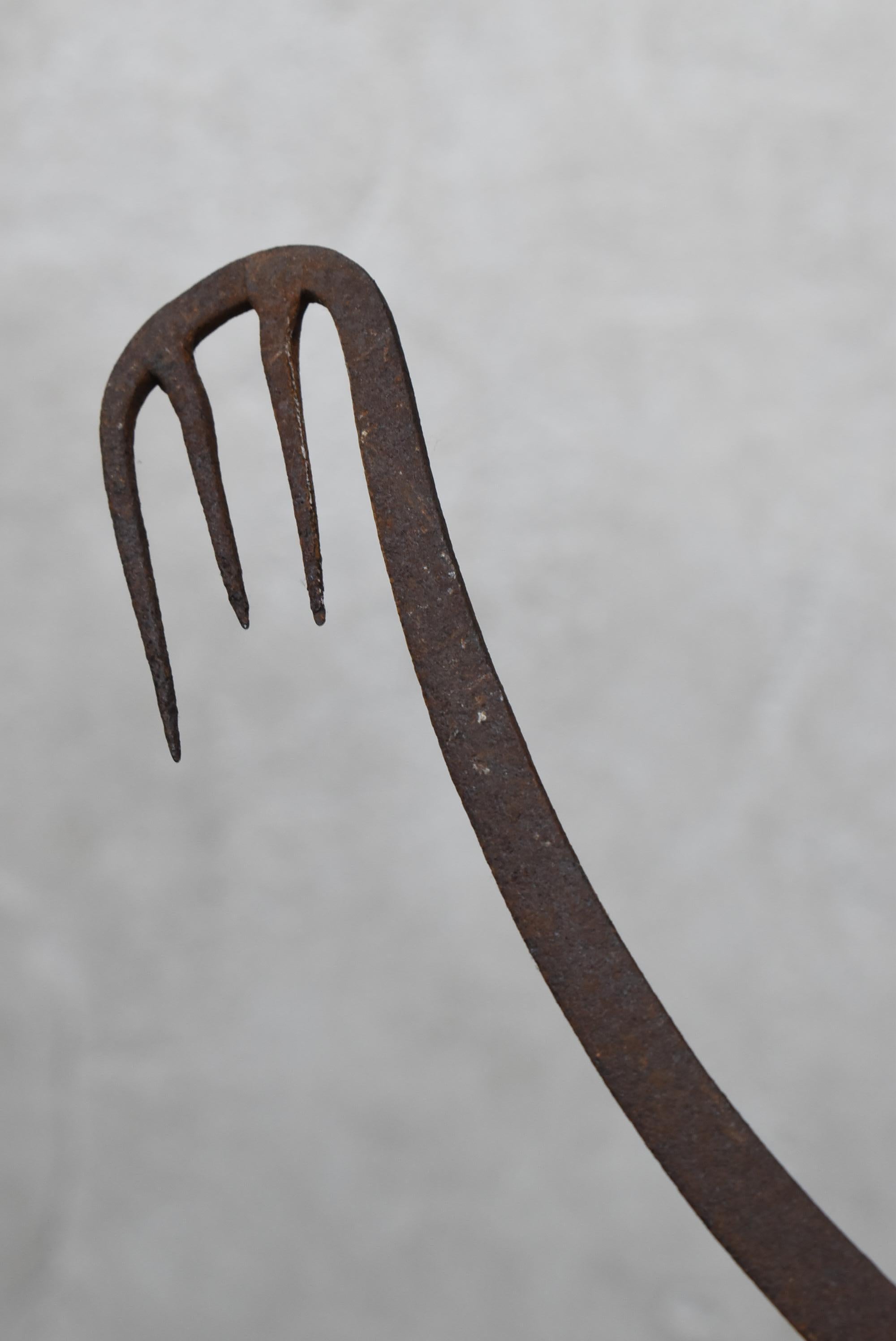 20th Century Japanese Old Iron Eel Fook 1860s-1920s/Folk Art Farm Tools Wabisabi-Art Antique
