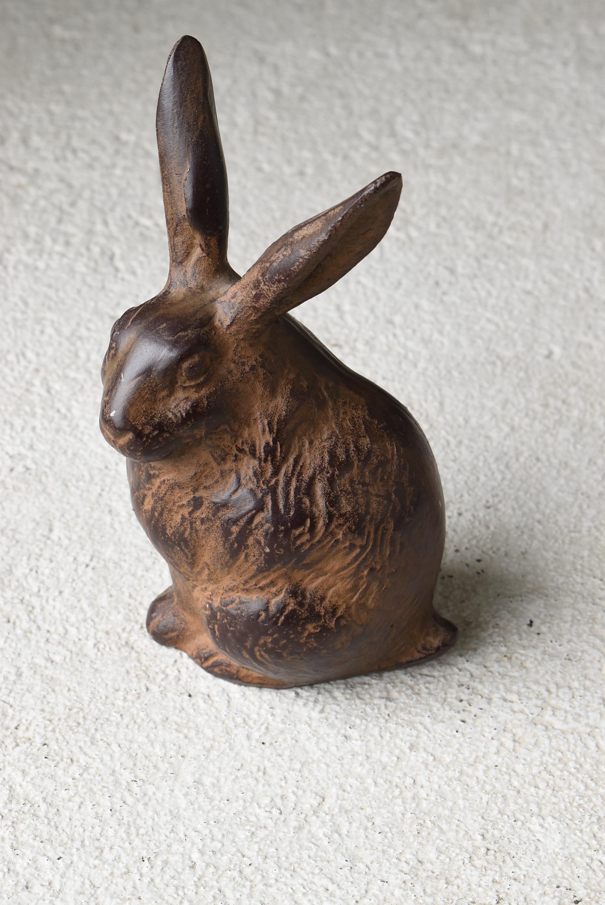 Japanese Old Iron Rabbit 1940s-1970s / Animal Figurine Object Wabi Sabi 4