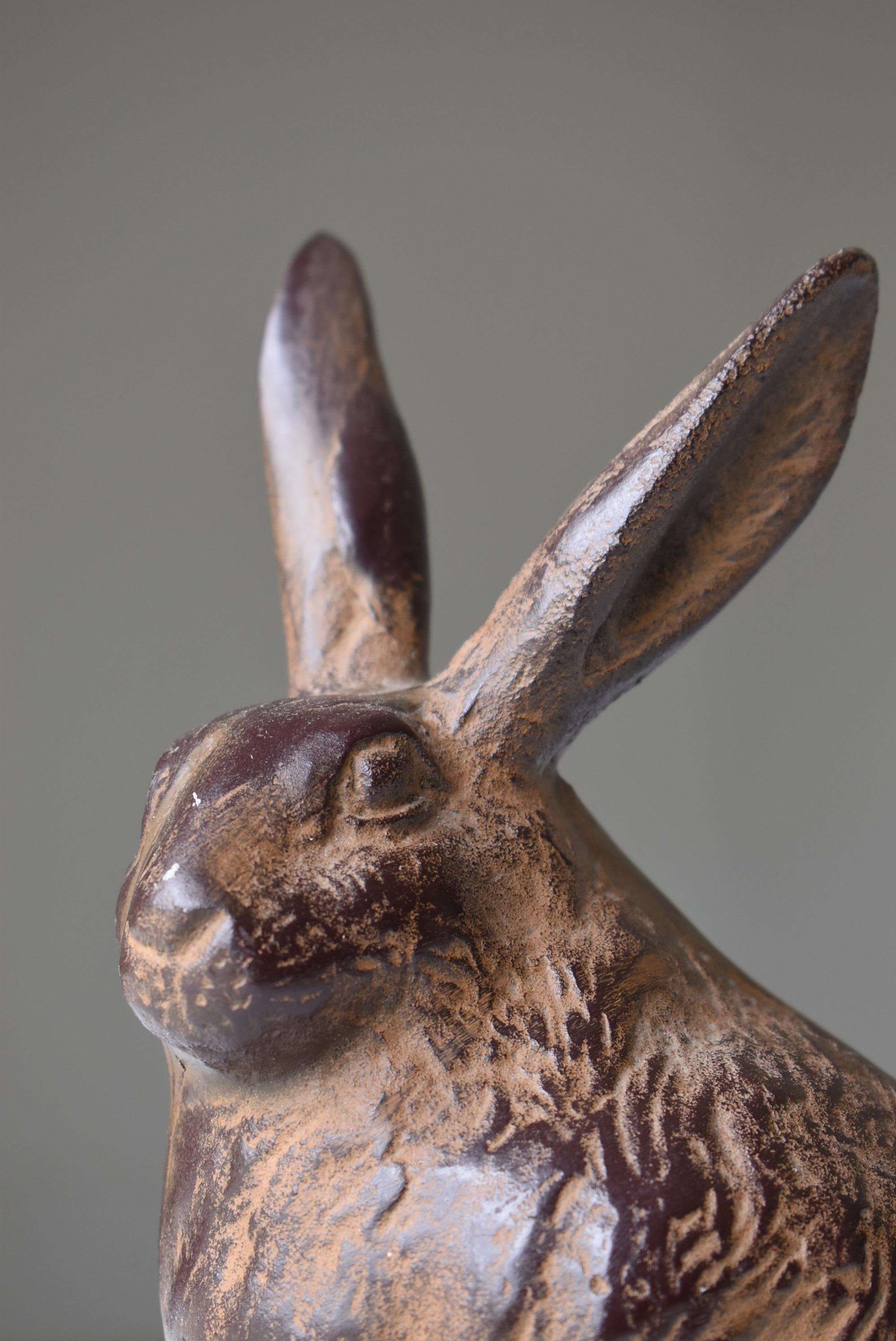 Japanned Japanese Old Iron Rabbit 1940s-1970s / Animal Figurine Object Wabi Sabi