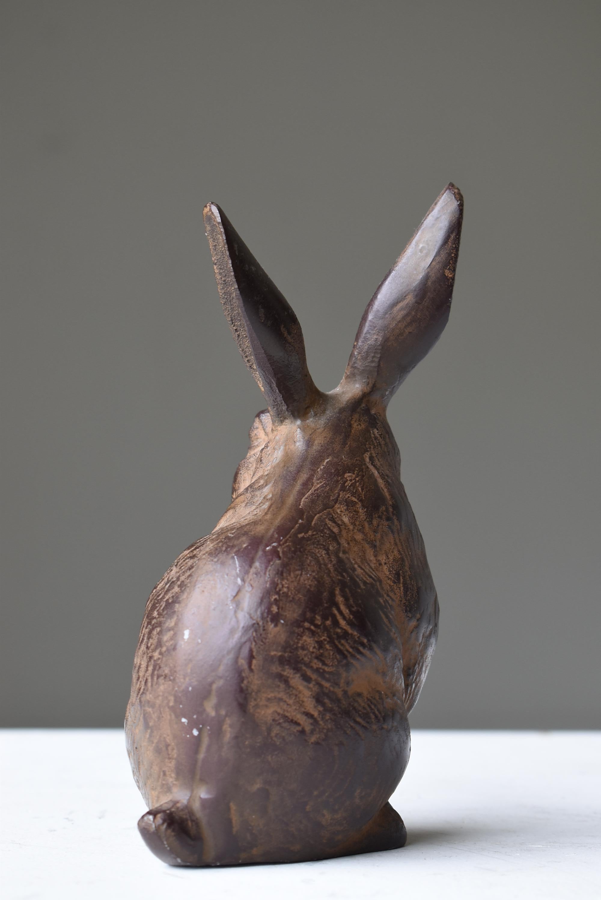 20th Century Japanese Old Iron Rabbit 1940s-1970s / Animal Figurine Object Wabi Sabi