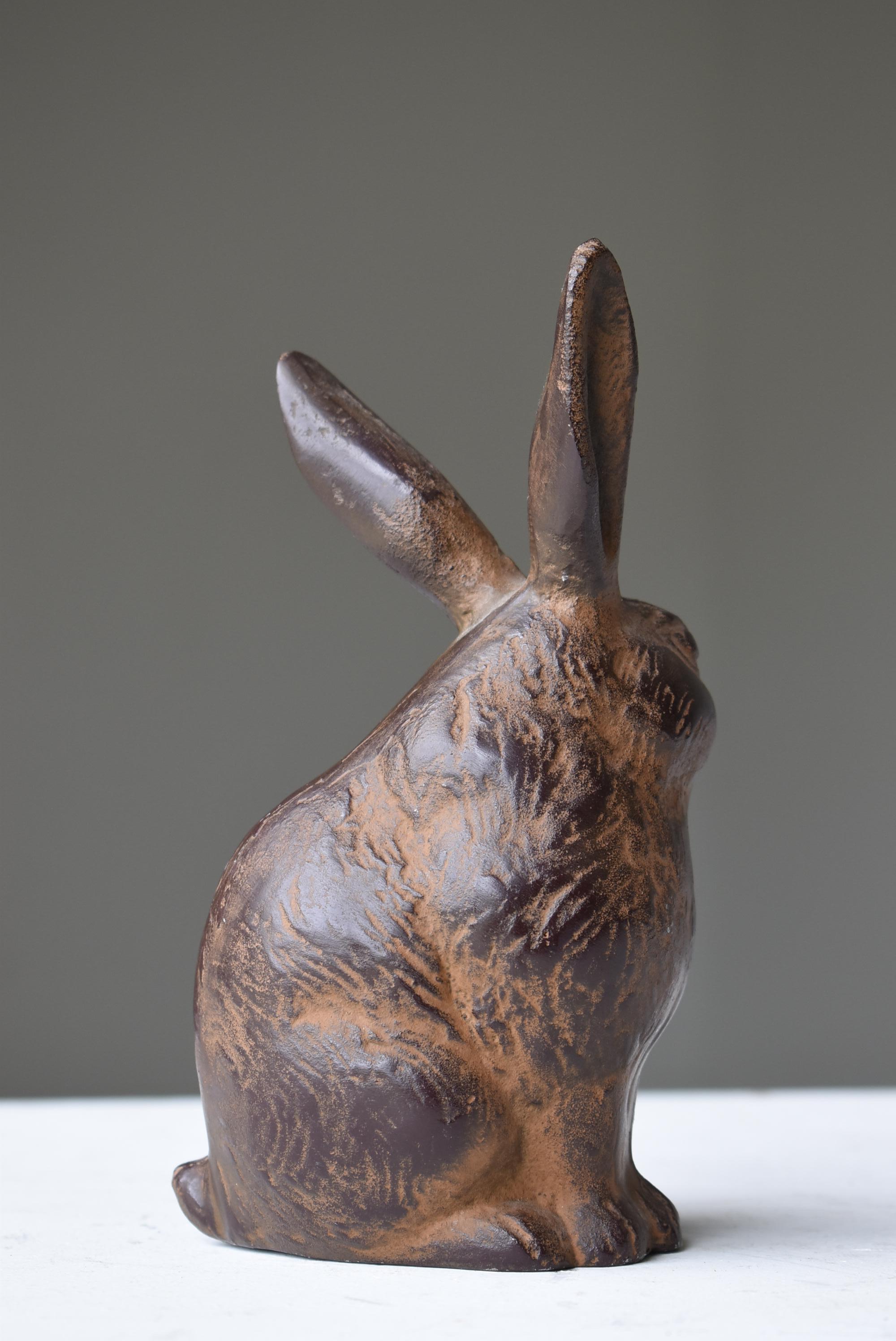 Metal Japanese Old Iron Rabbit 1940s-1970s / Animal Figurine Object Wabi Sabi