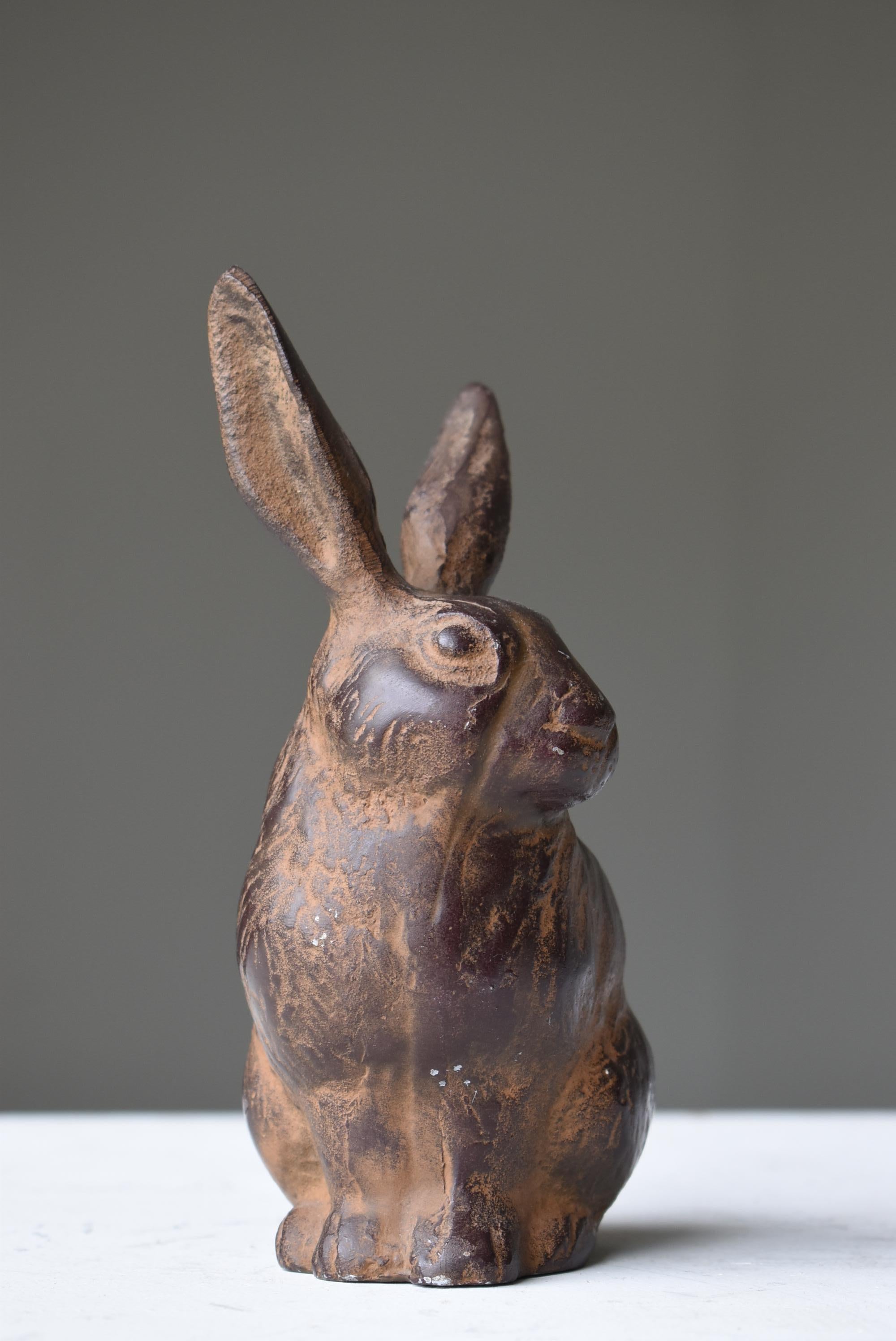 Japanese Old Iron Rabbit 1940s-1970s / Animal Figurine Object Wabi Sabi 1