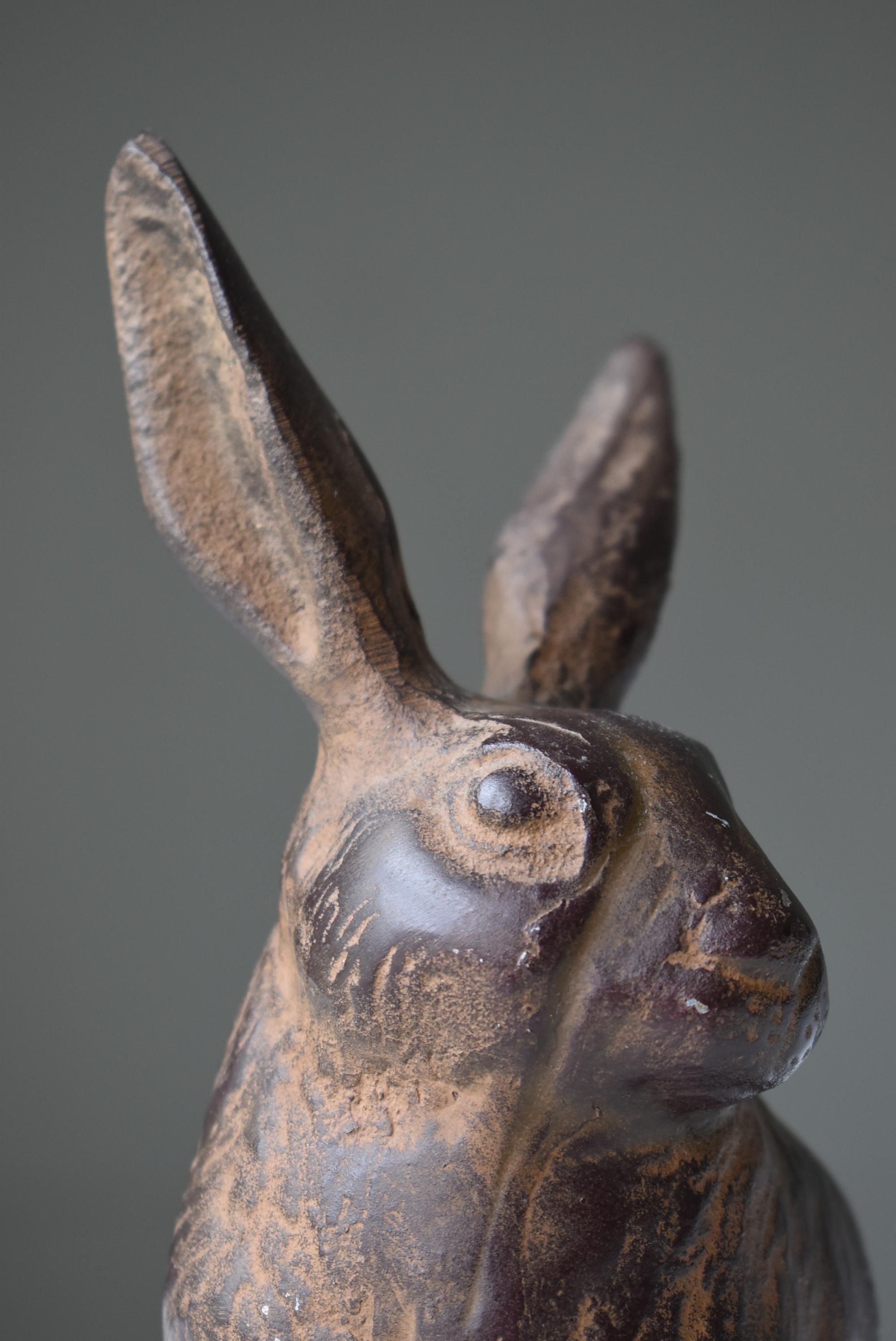 Japanese Old Iron Rabbit 1940s-1970s / Animal Figurine Object Wabi Sabi 2